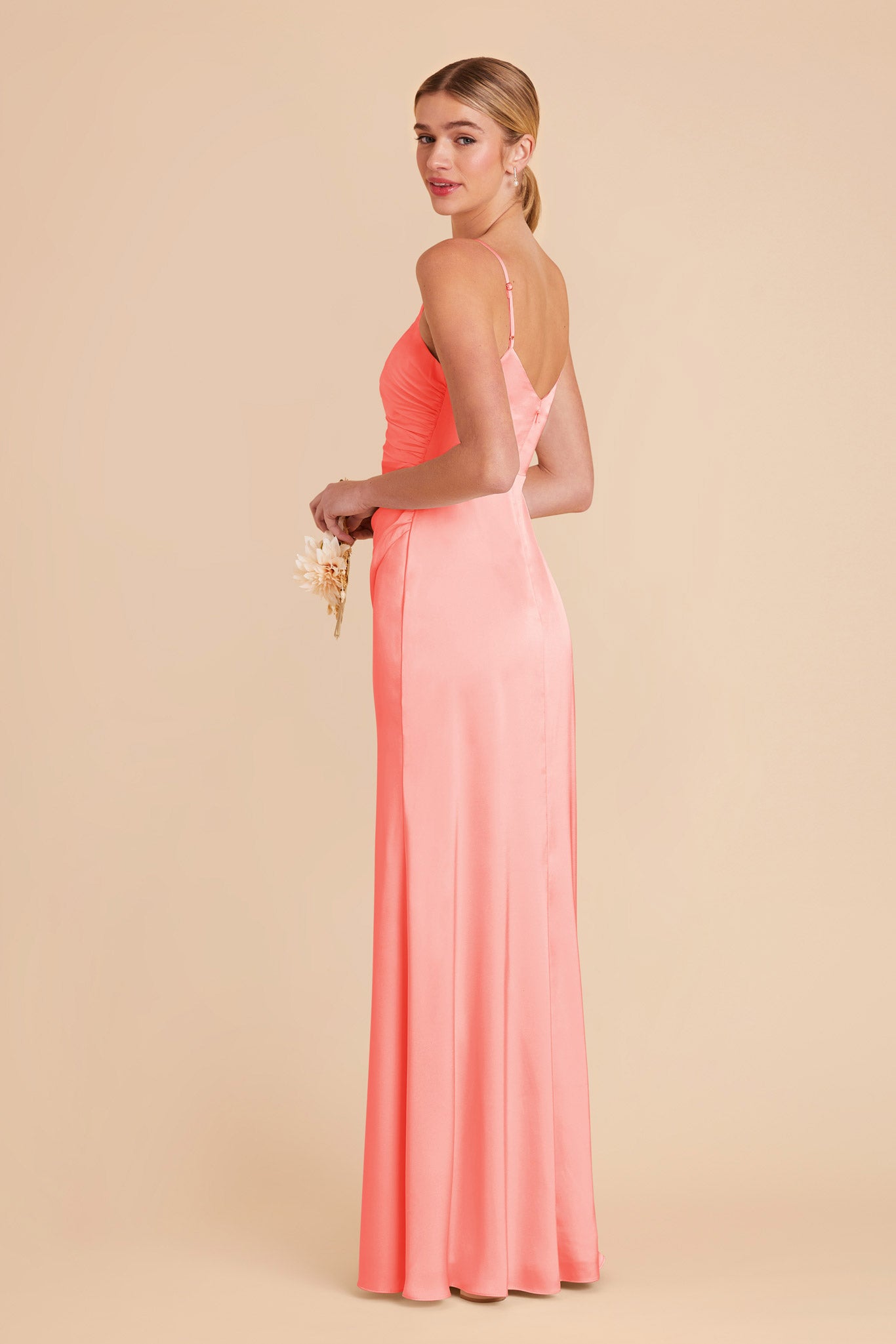 Coral Pink Catherine Matte Satin Dress by Birdy Grey