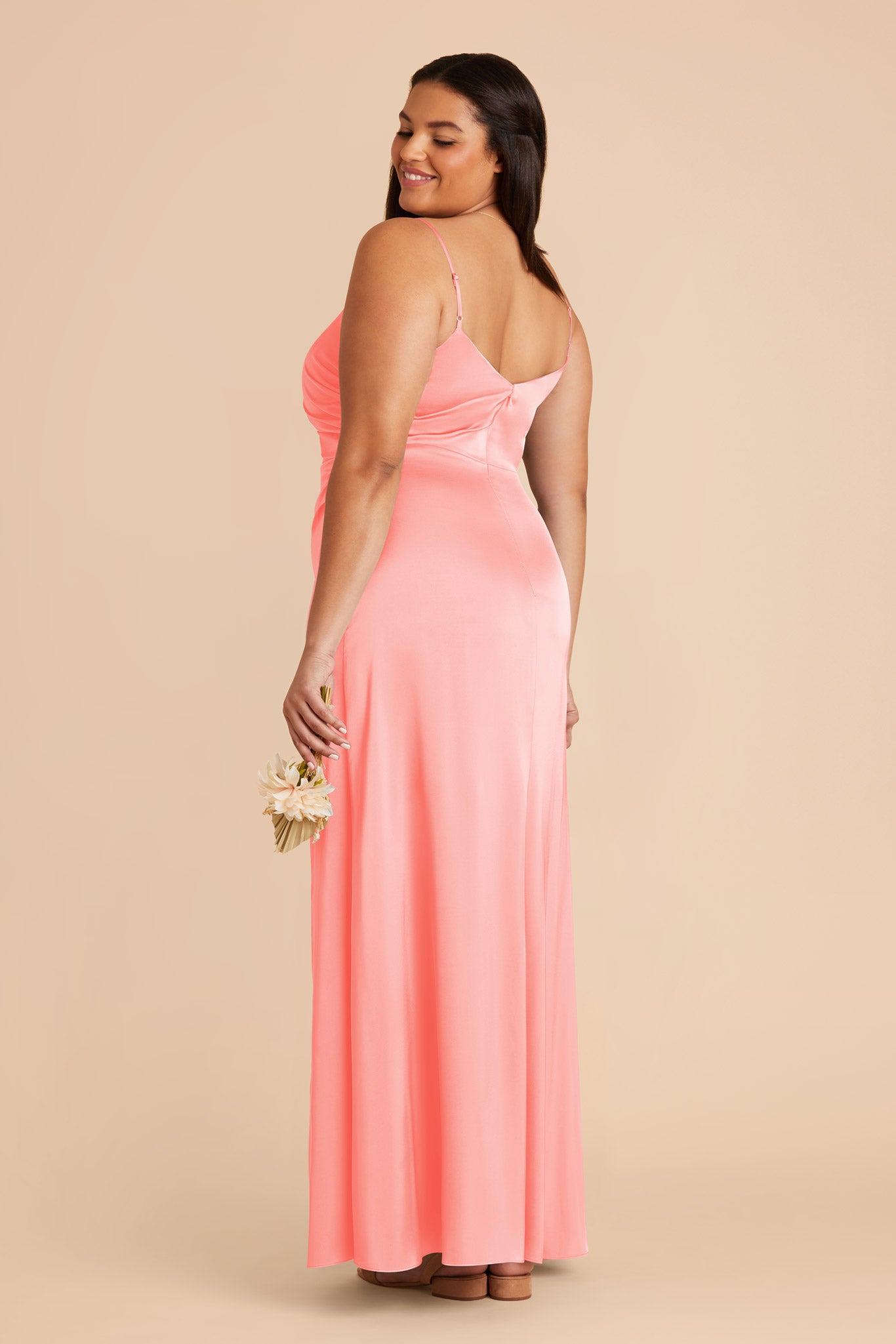 Coral Pink Catherine Matte Satin Dress by Birdy Grey