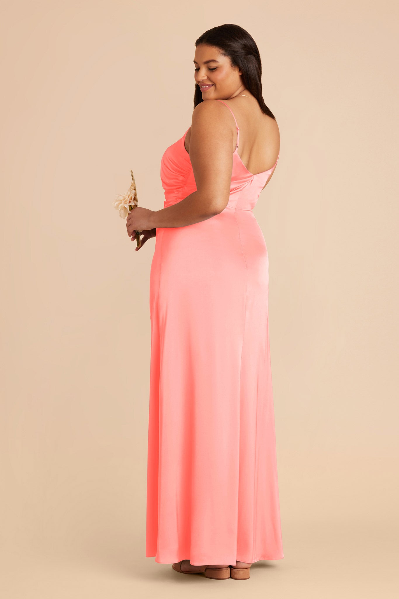 Coral Pink Catherine Matte Satin Dress by Birdy Grey