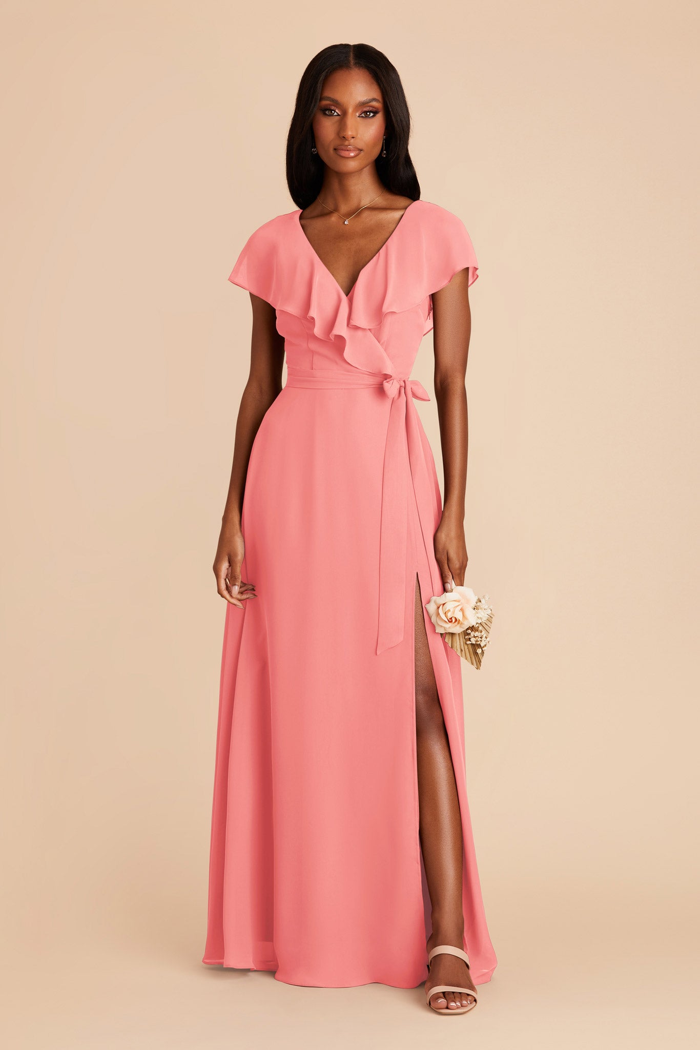 Coral Pink Jackson Chiffon Dress by Birdy Grey