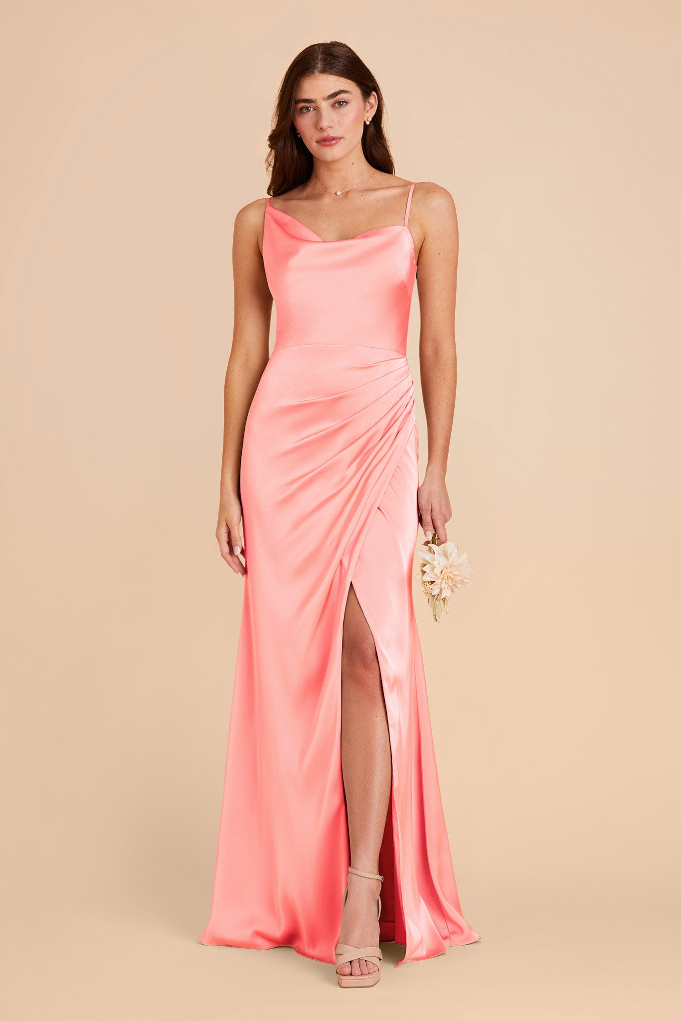 Coral Pink Jennifer Matte Satin Dress by Birdy Grey