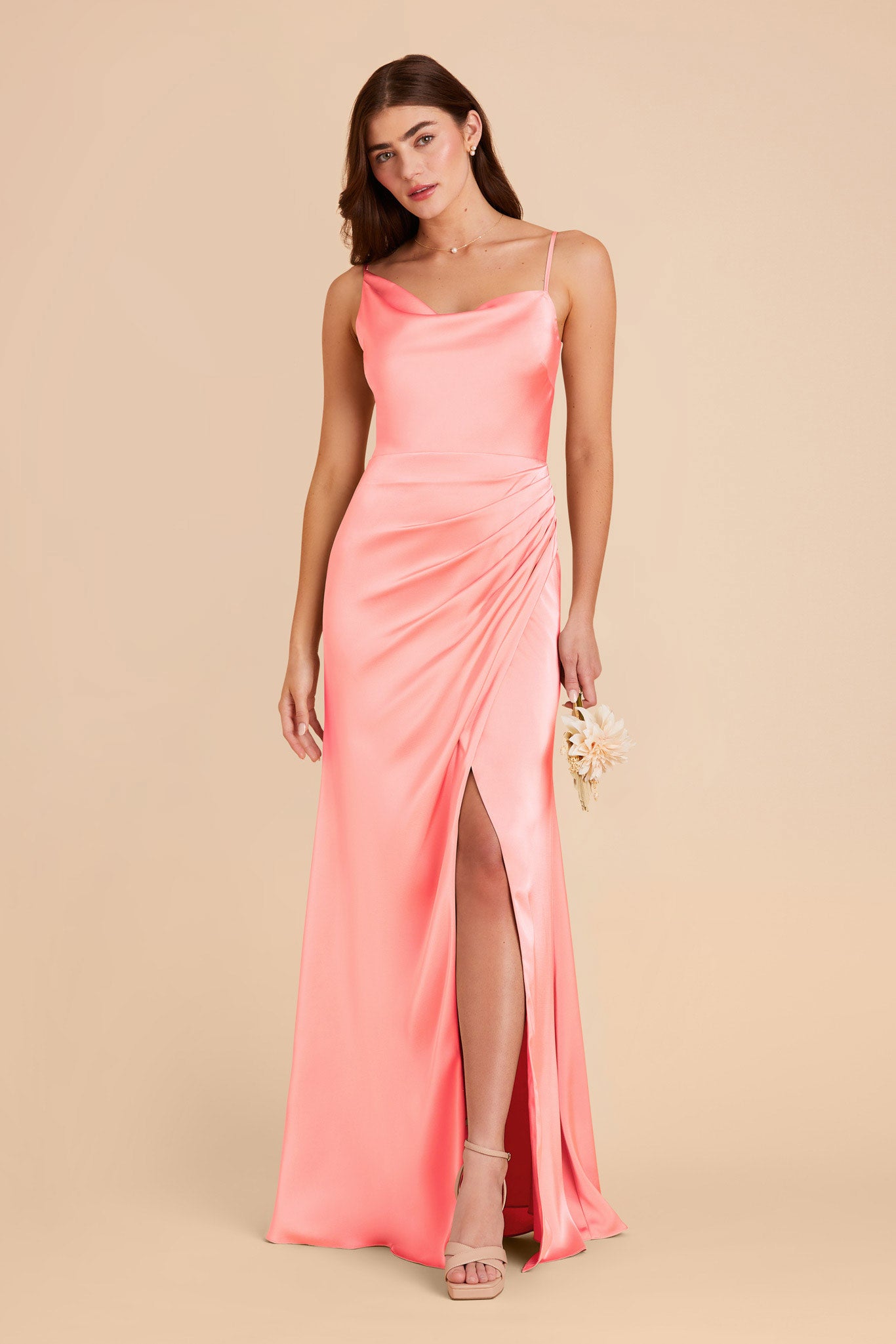 Coral Pink Jennifer Matte Satin Dress by Birdy Grey