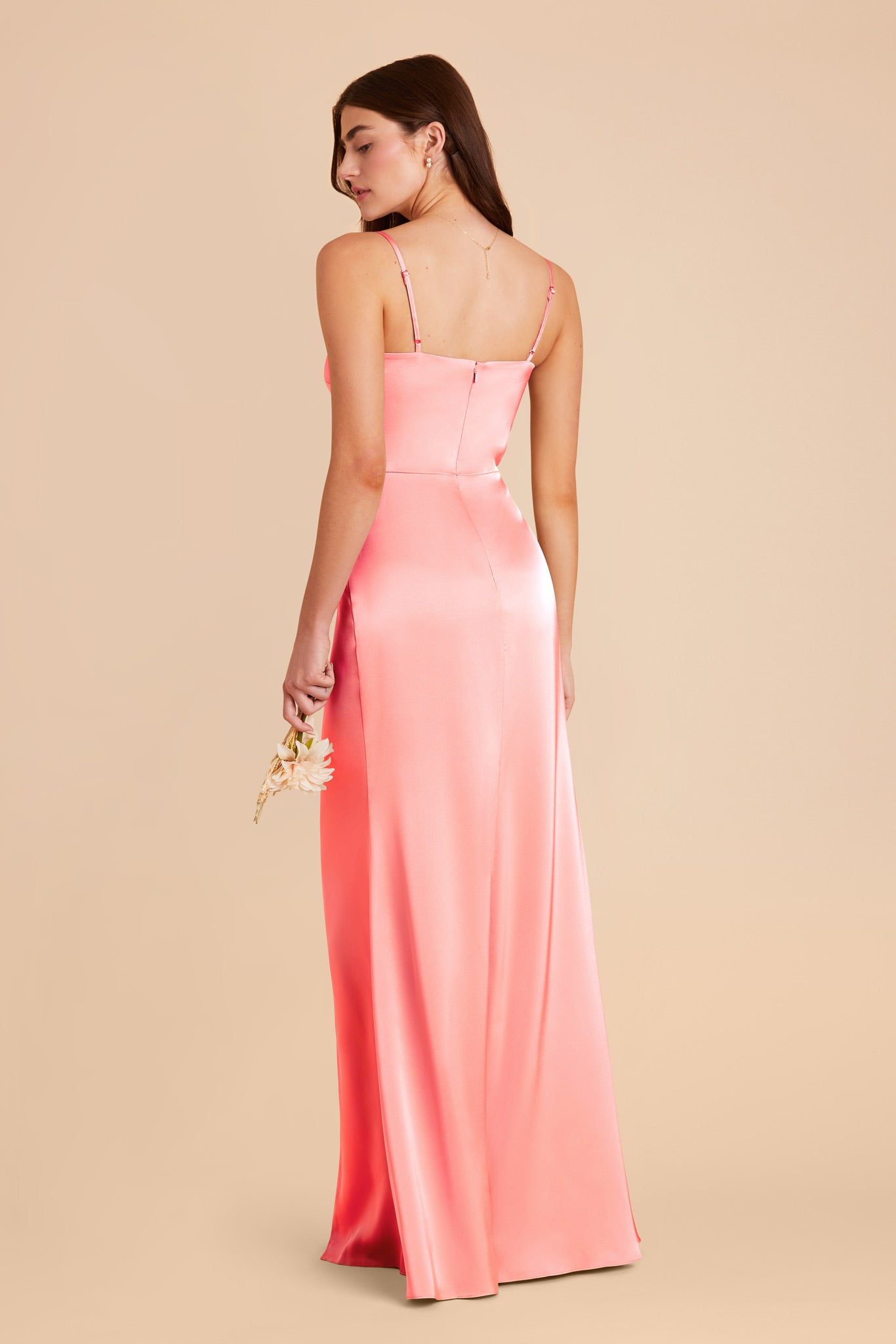 Coral Pink Jennifer Matte Satin Dress by Birdy Grey