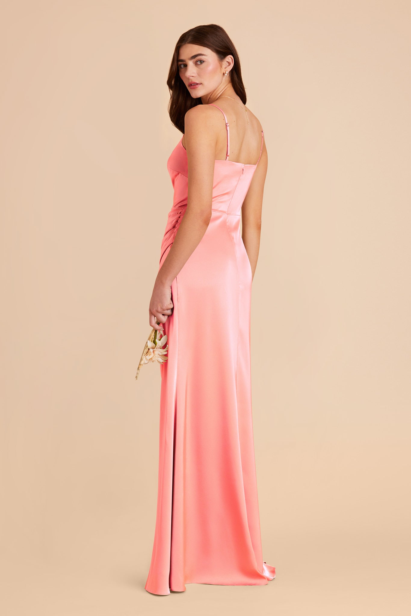 Coral Pink Jennifer Matte Satin Dress by Birdy Grey