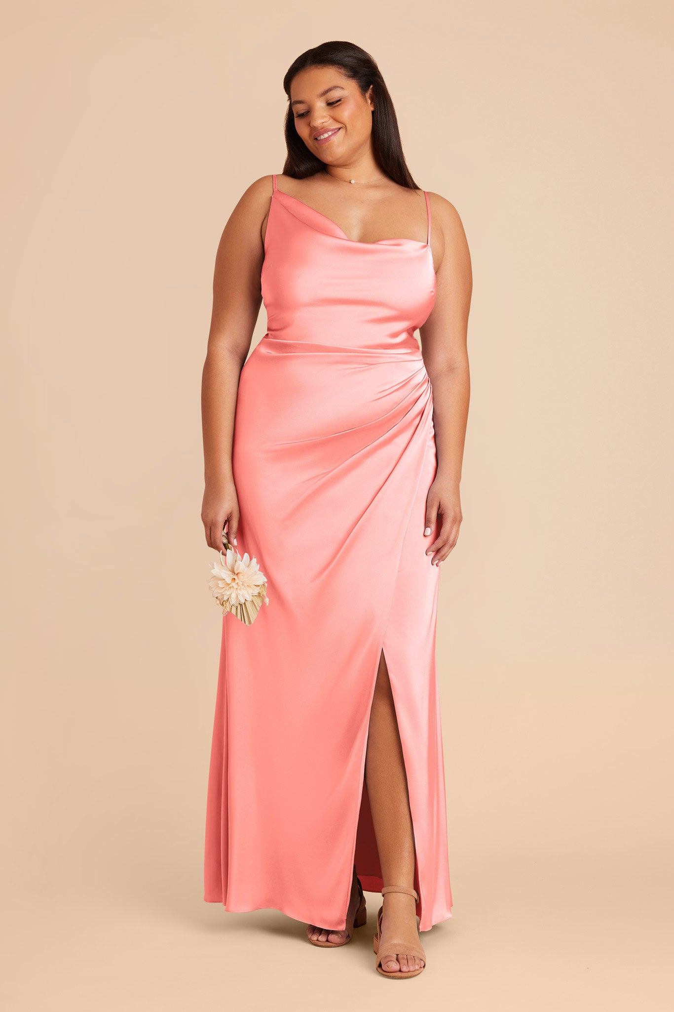 Coral Pink Jennifer Matte Satin Dress by Birdy Grey