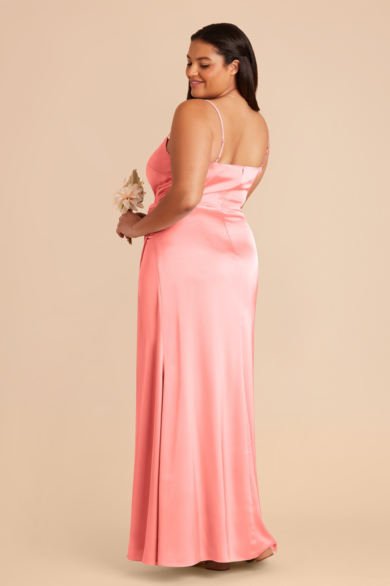 Coral Pink Jennifer Matte Satin Dress by Birdy Grey