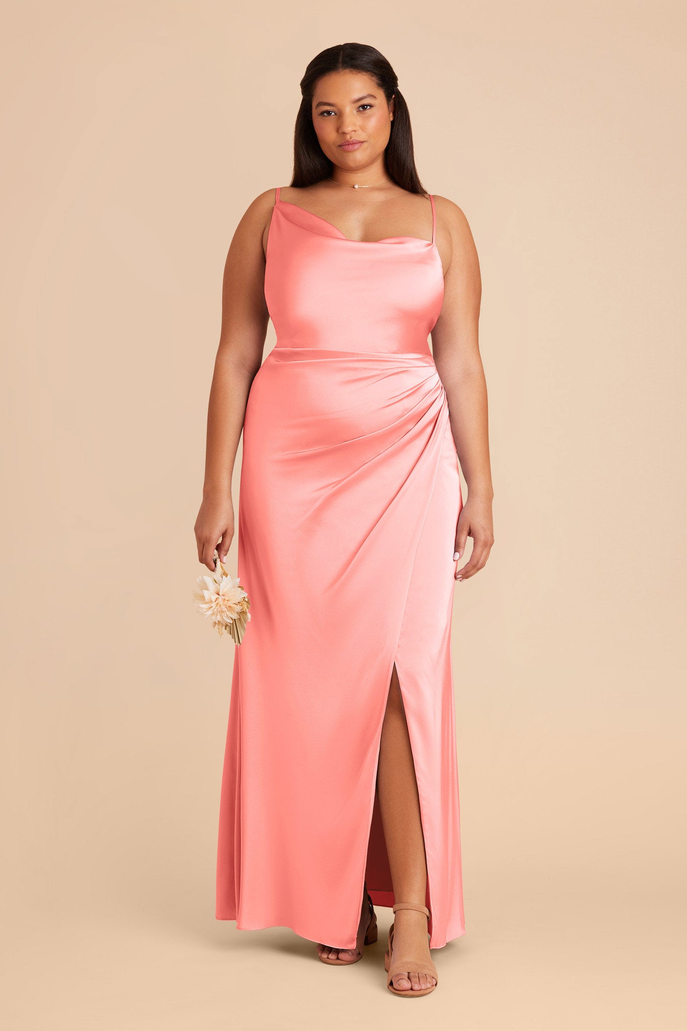 Coral Pink Jennifer Matte Satin Dress by Birdy Grey