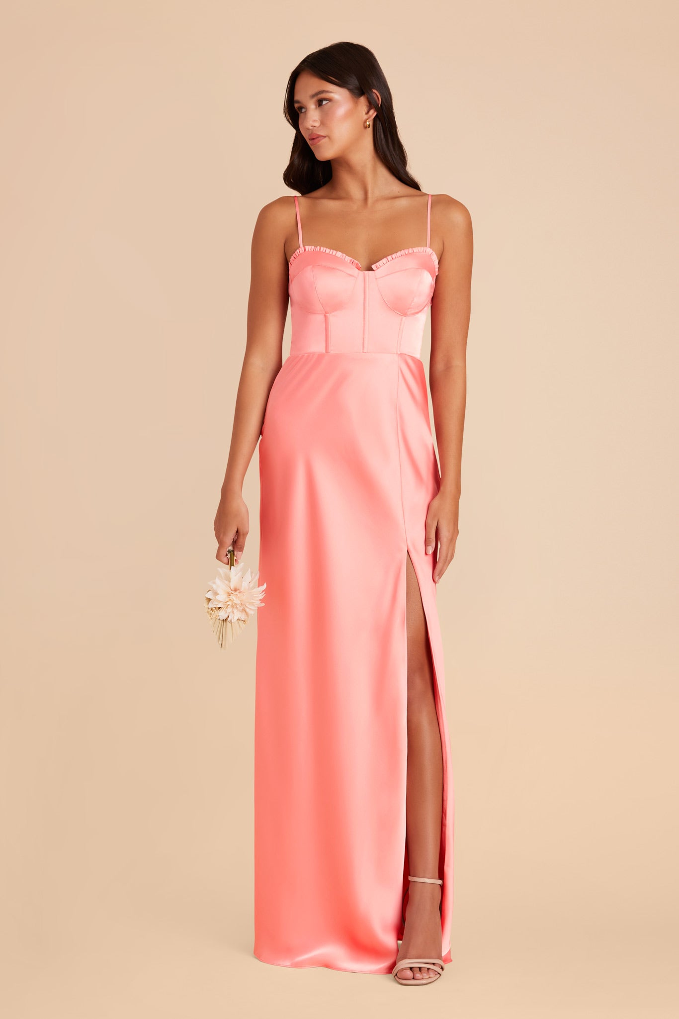 Coral Pink Jessica Matte Satin Dress by Birdy Grey