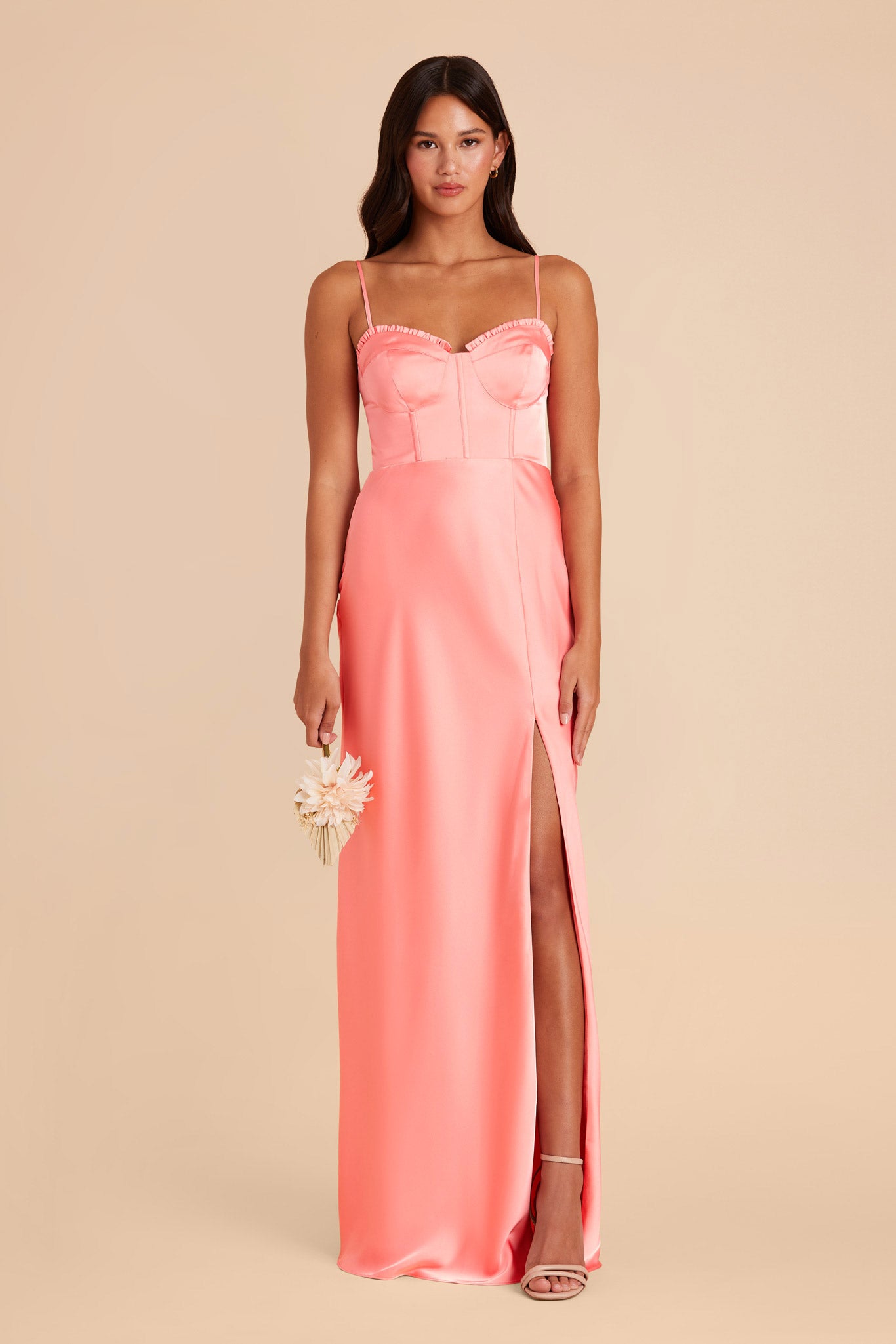 Coral Pink Jessica Matte Satin Dress by Birdy Grey