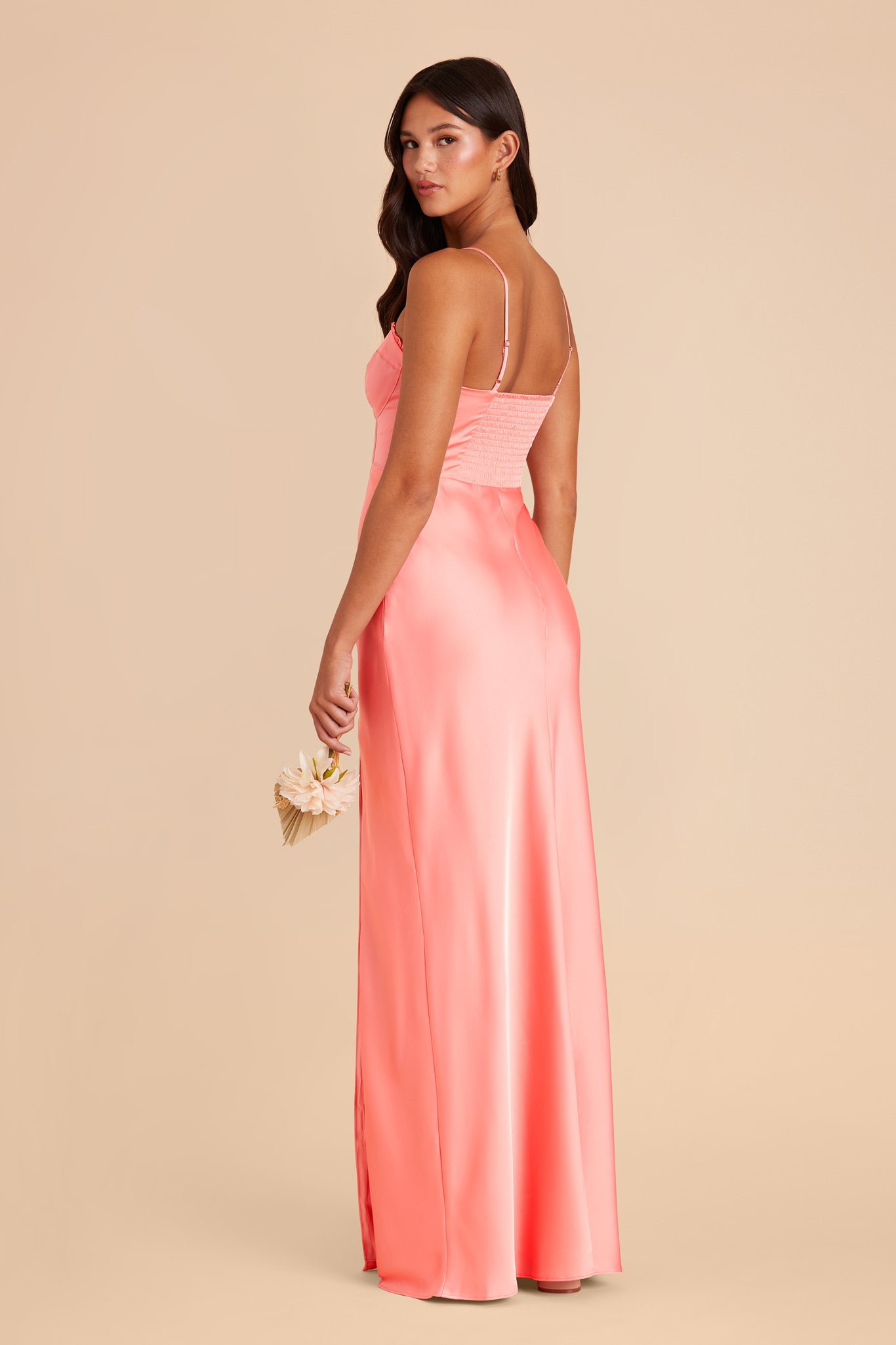 Coral Pink Jessica Matte Satin Dress by Birdy Grey