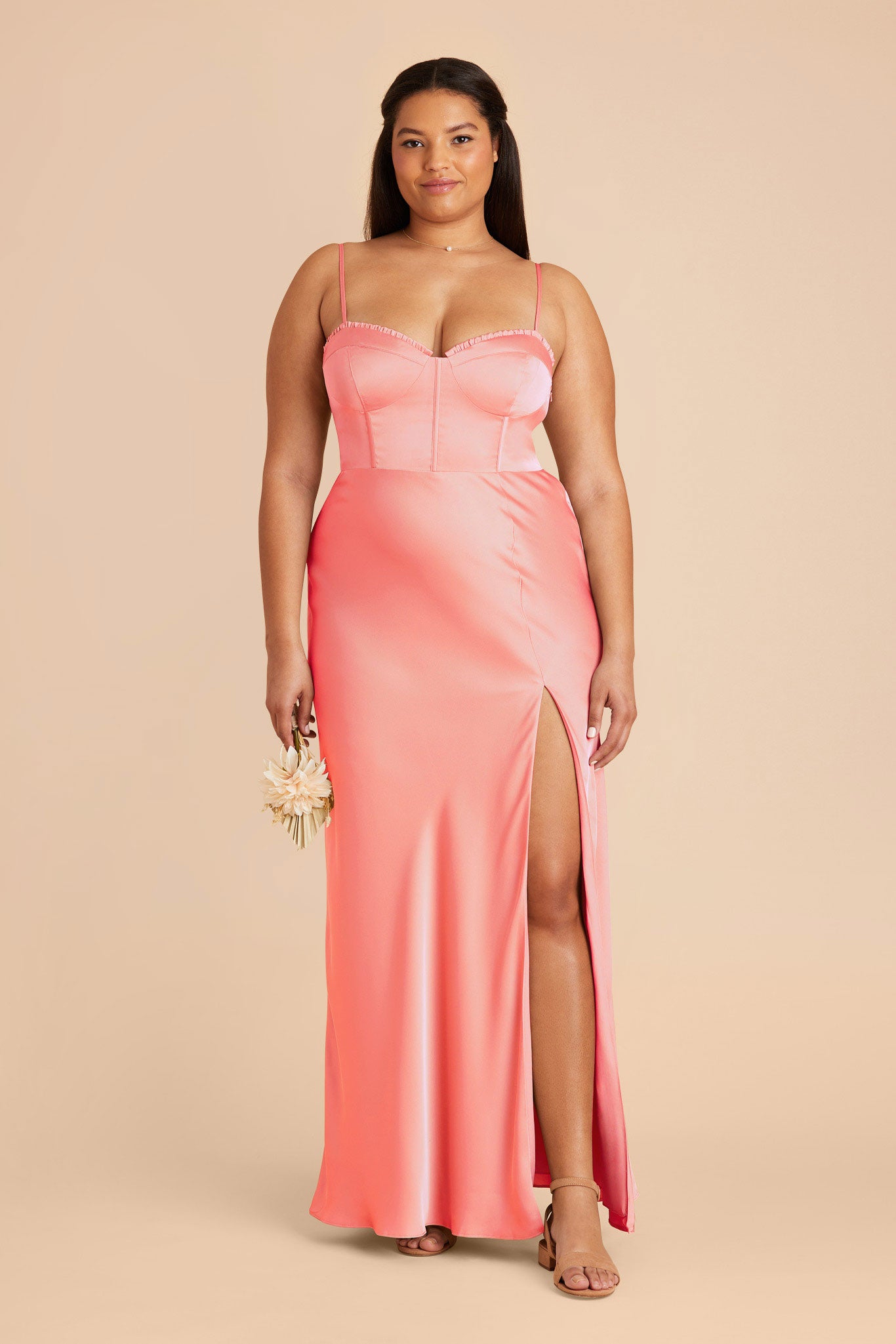 Coral Pink Jessica Matte Satin Dress by Birdy Grey