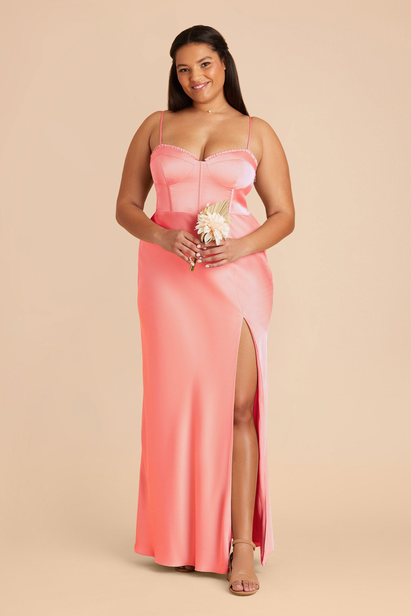 Coral Pink Jessica Matte Satin Dress by Birdy Grey