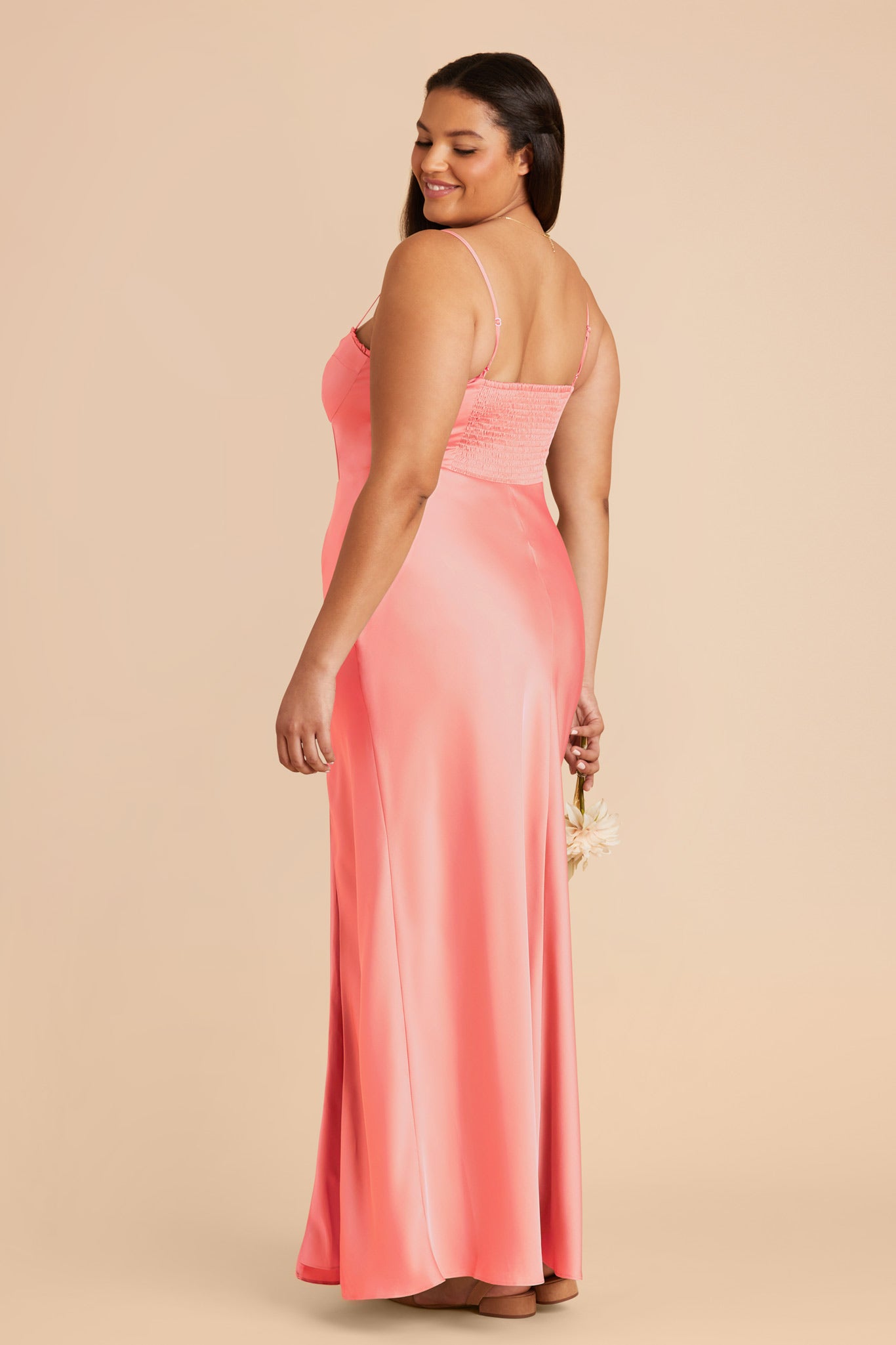 Coral Pink Jessica Matte Satin Dress by Birdy Grey