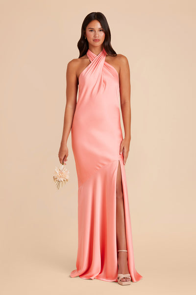 Coral Pink Stephanie Matte Satin Dress by Birdy Grey