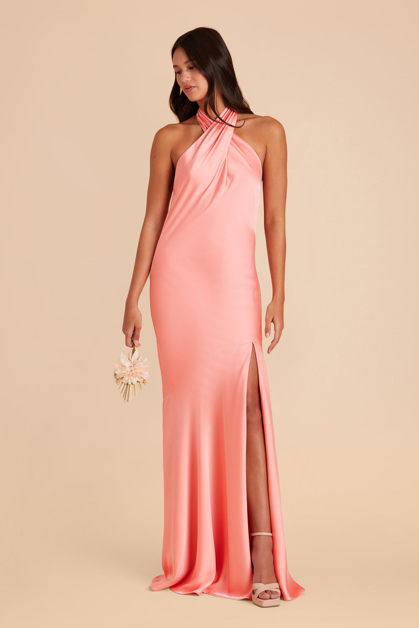 Coral Pink Stephanie Matte Satin Dress by Birdy Grey