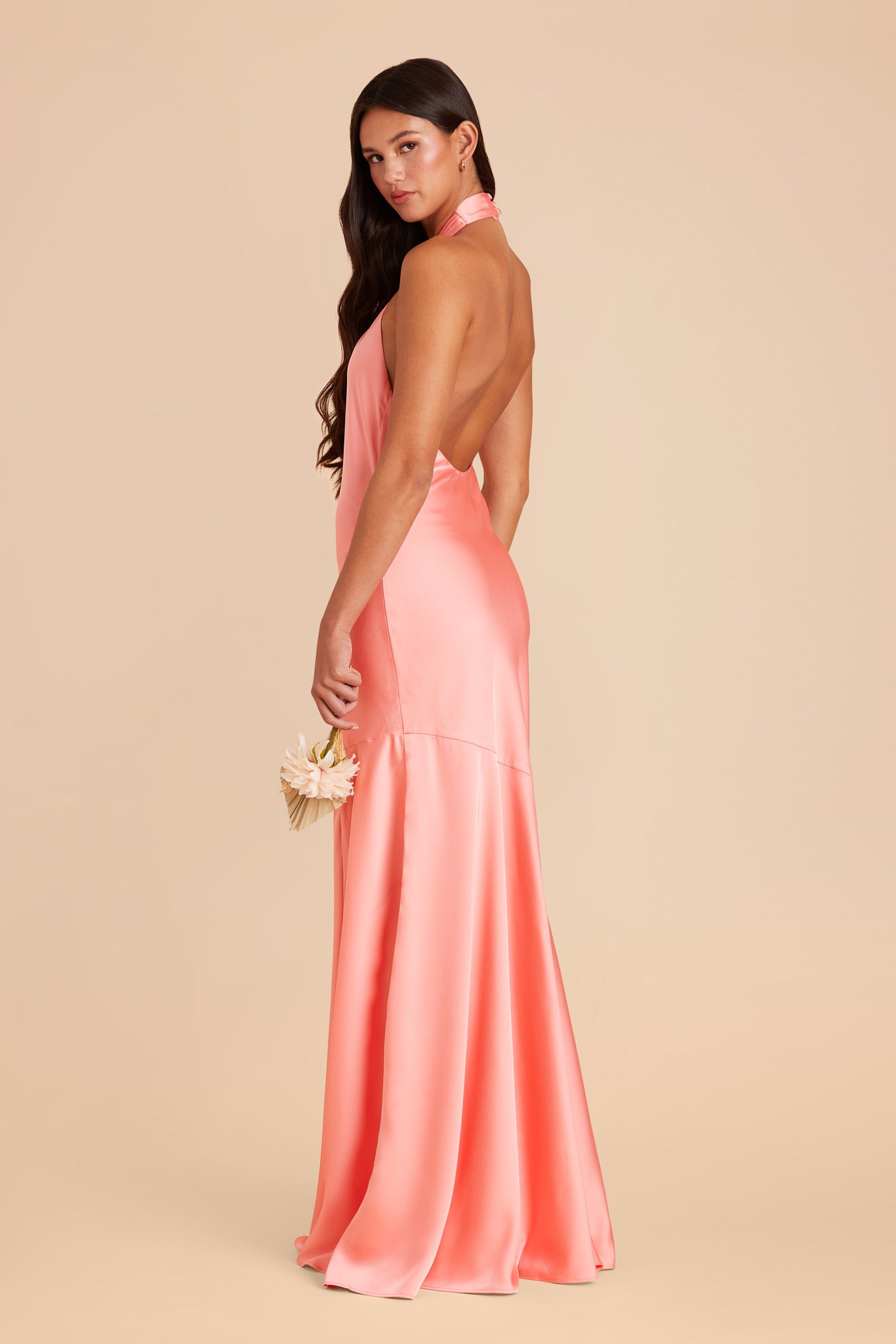 Coral Pink Stephanie Matte Satin Dress by Birdy Grey