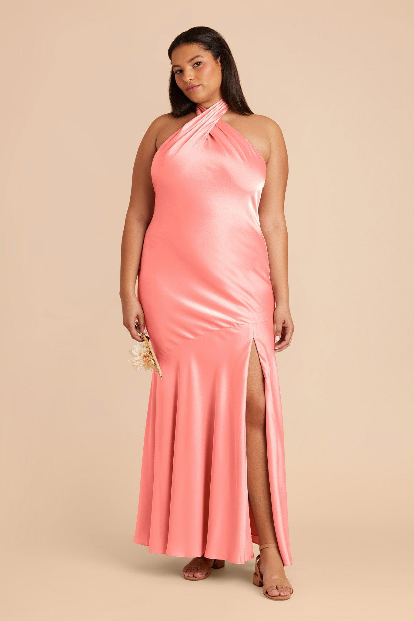 Coral Pink Stephanie Matte Satin Dress by Birdy Grey