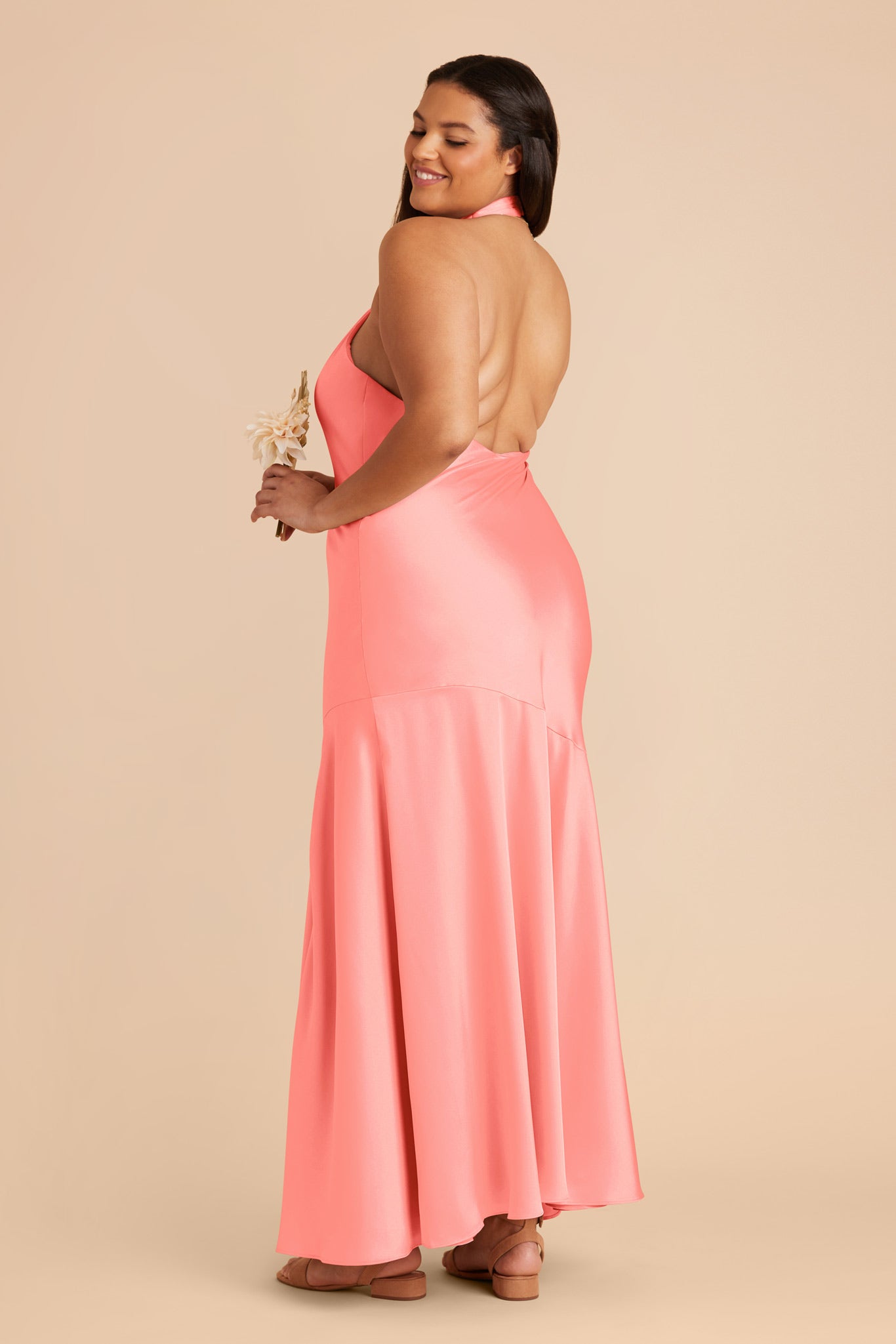 Coral Pink Stephanie Matte Satin Dress by Birdy Grey