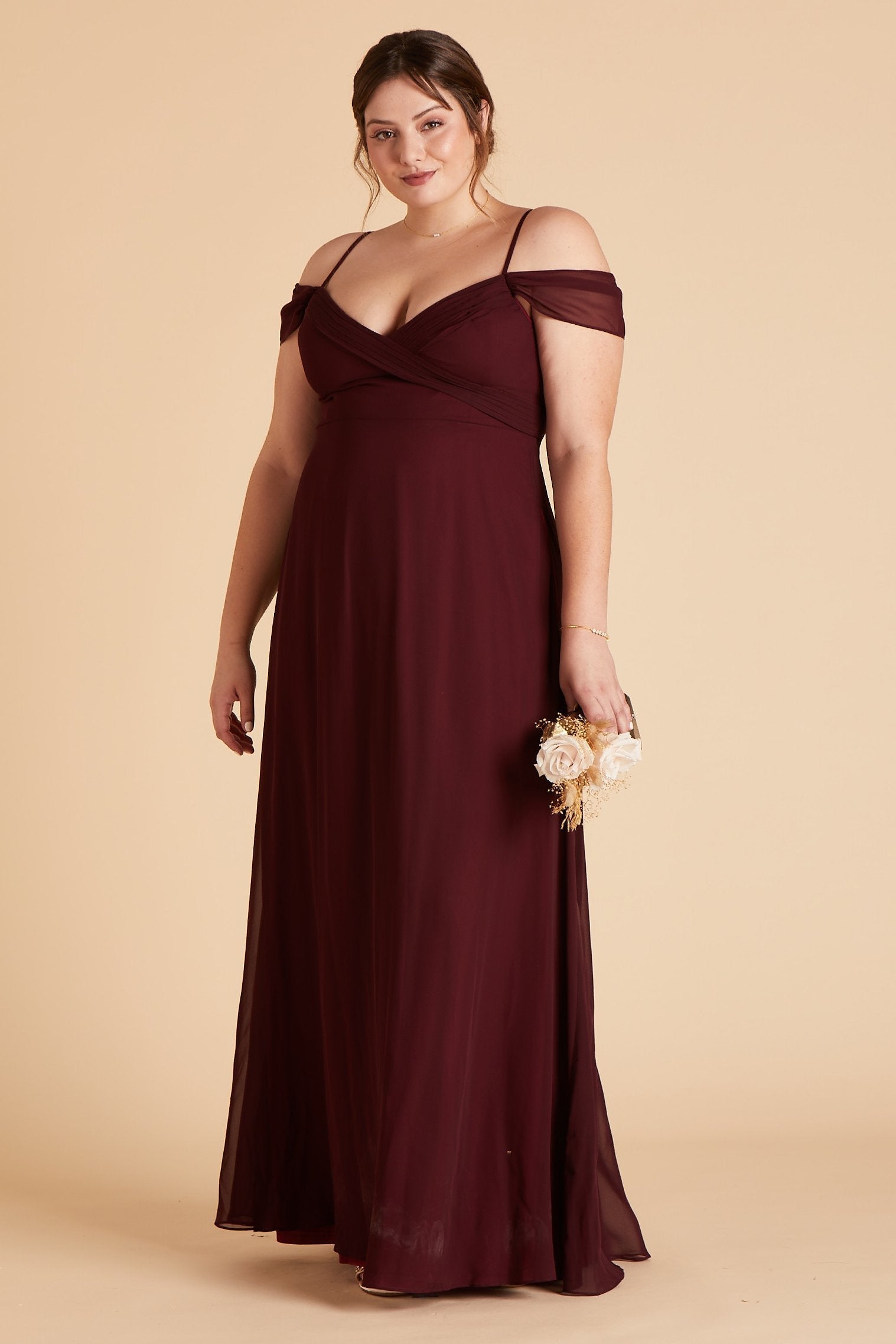 Spence convertible plus size bridesmaid dress in cabernet burgundy chiffon by Birdy Grey, front view