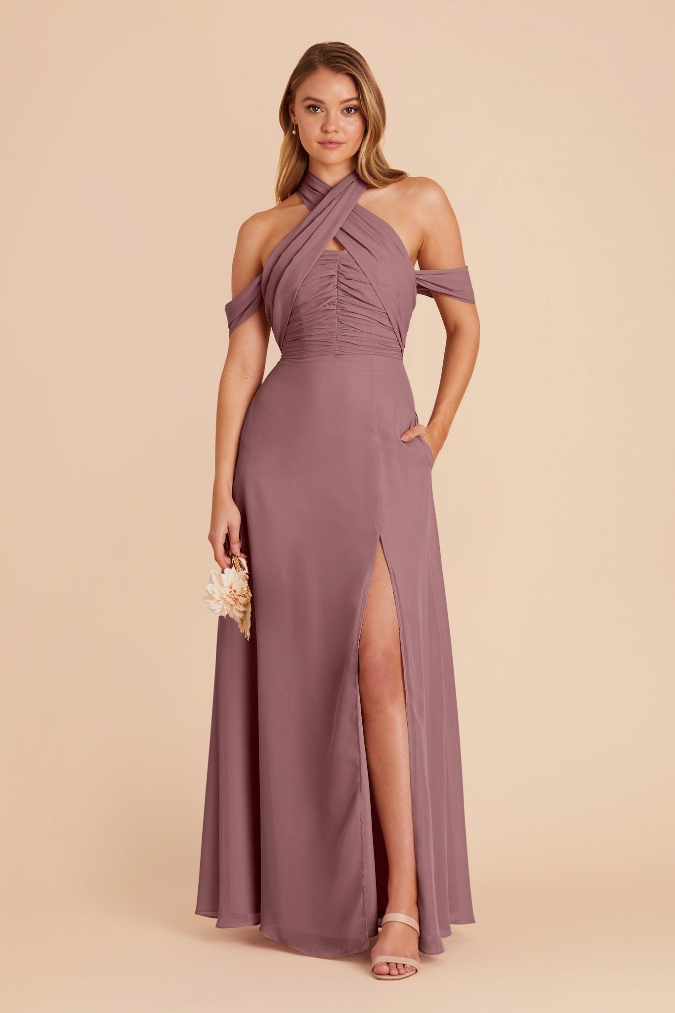 Dark Mauve Cara Chiffon Dress by Birdy Grey