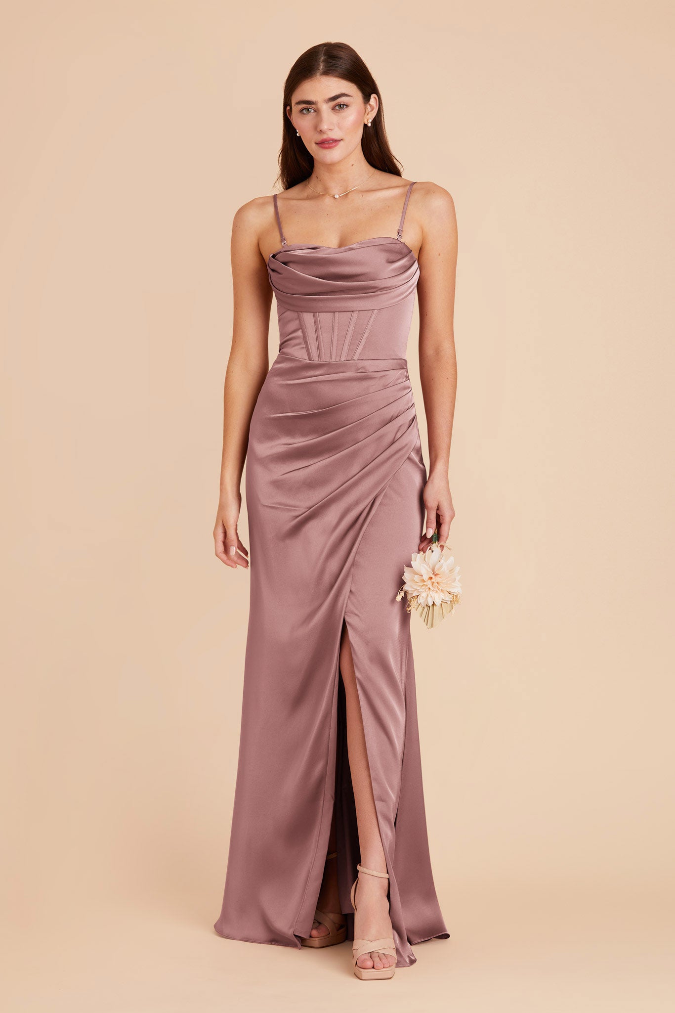 Dark Mauve Carrie Convertible Matte Satin Dress by Birdy Grey