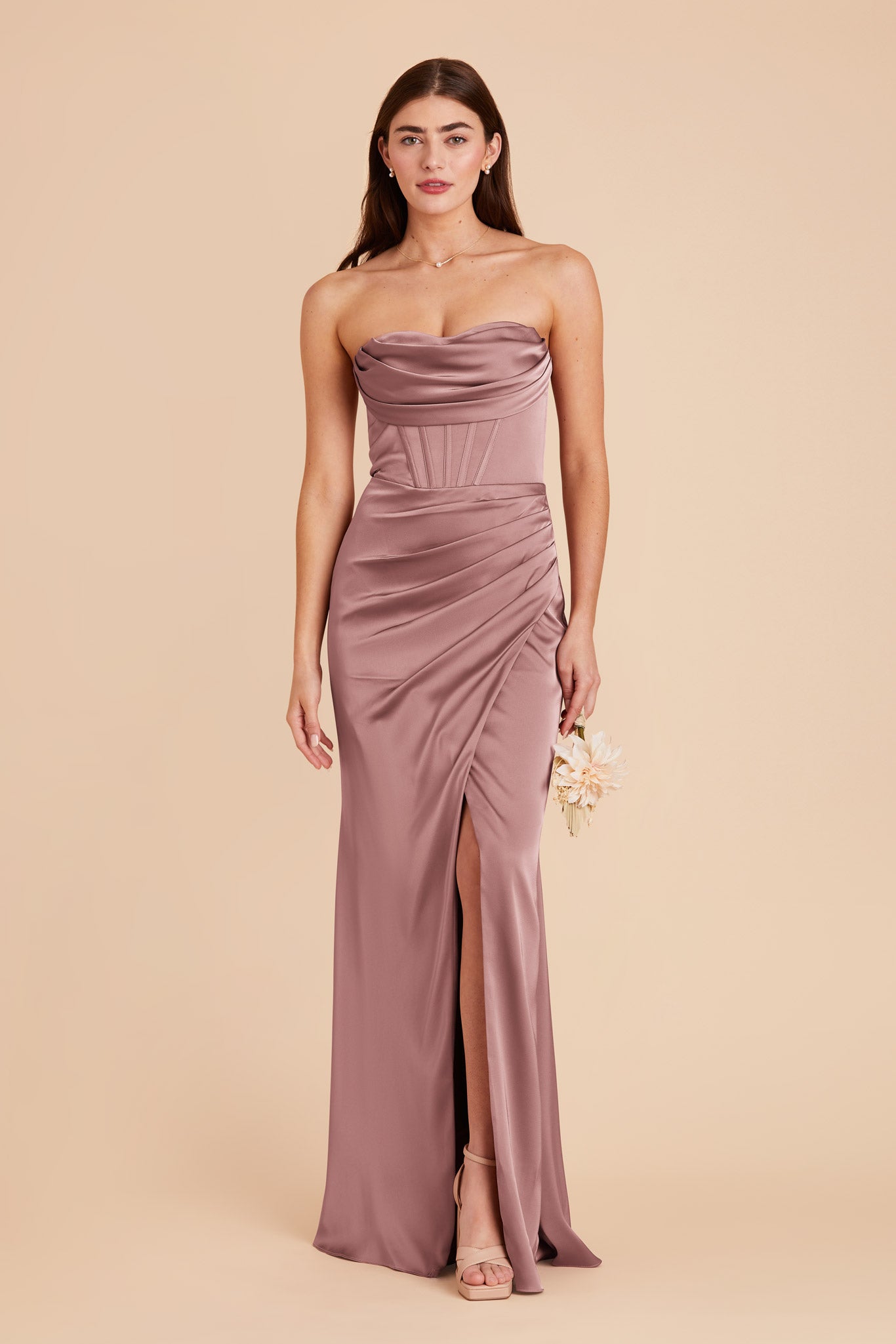 Dark Mauve Carrie Convertible Matte Satin Dress by Birdy Grey