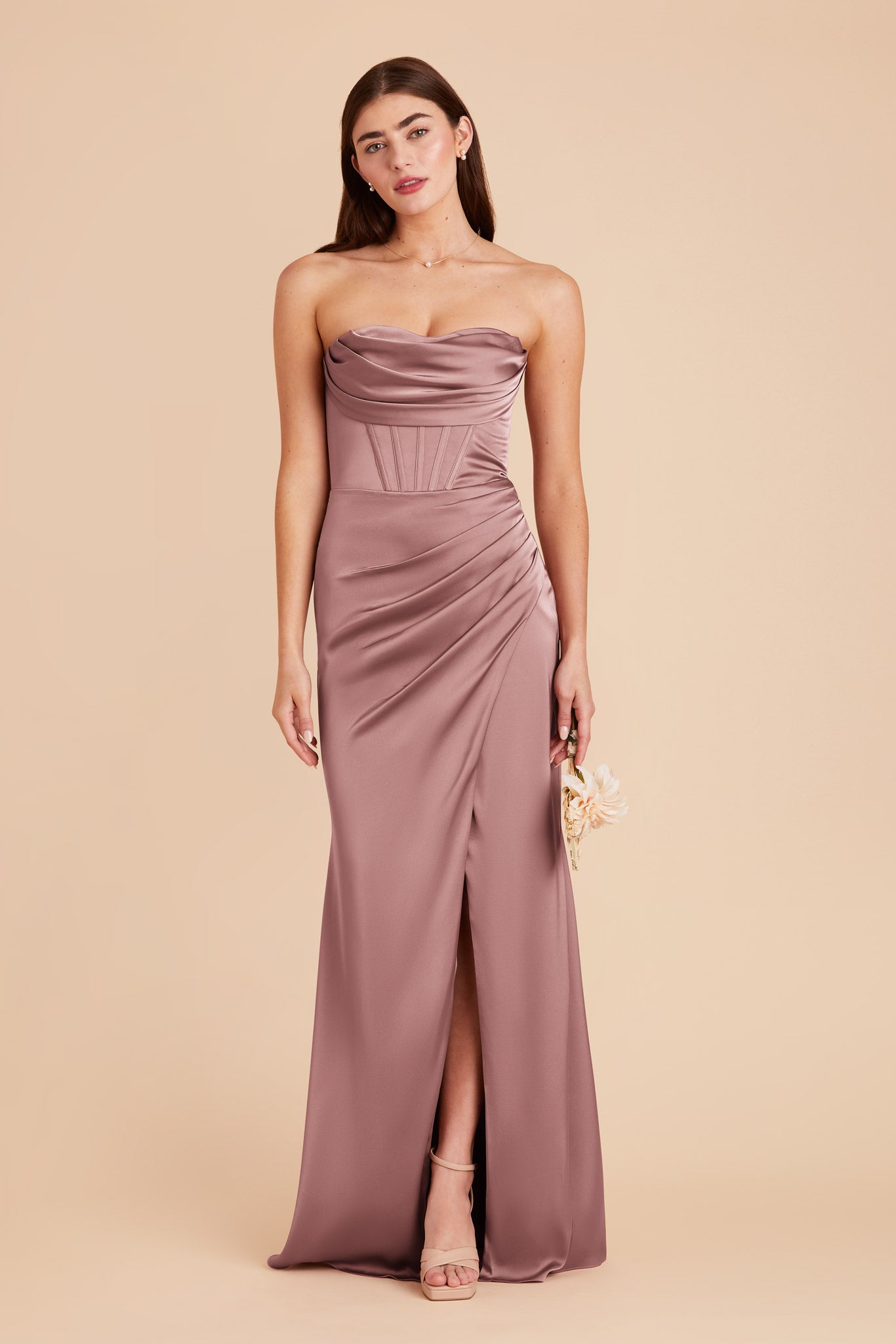 Dark Mauve Carrie Convertible Matte Satin Dress by Birdy Grey