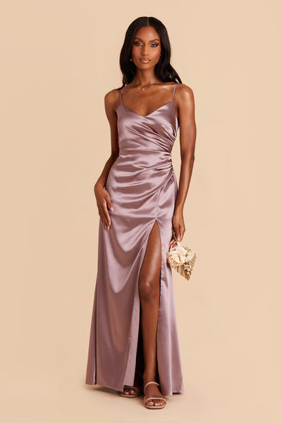 Dark Mauve Catherine Shiny Satin Dress by Birdy Grey