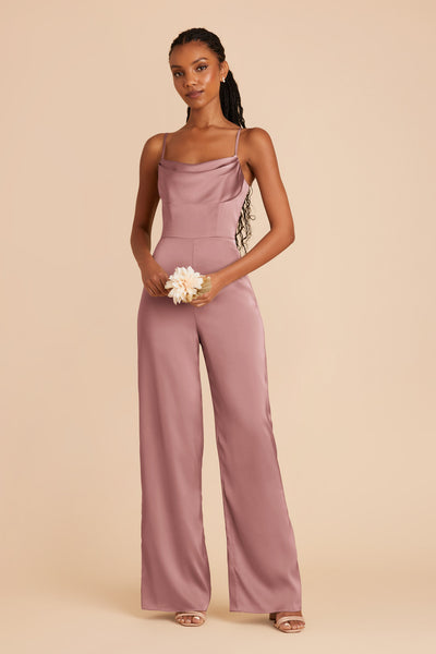 Dark Mauve Donna Matte Satin Jumpsuit by Birdy Grey