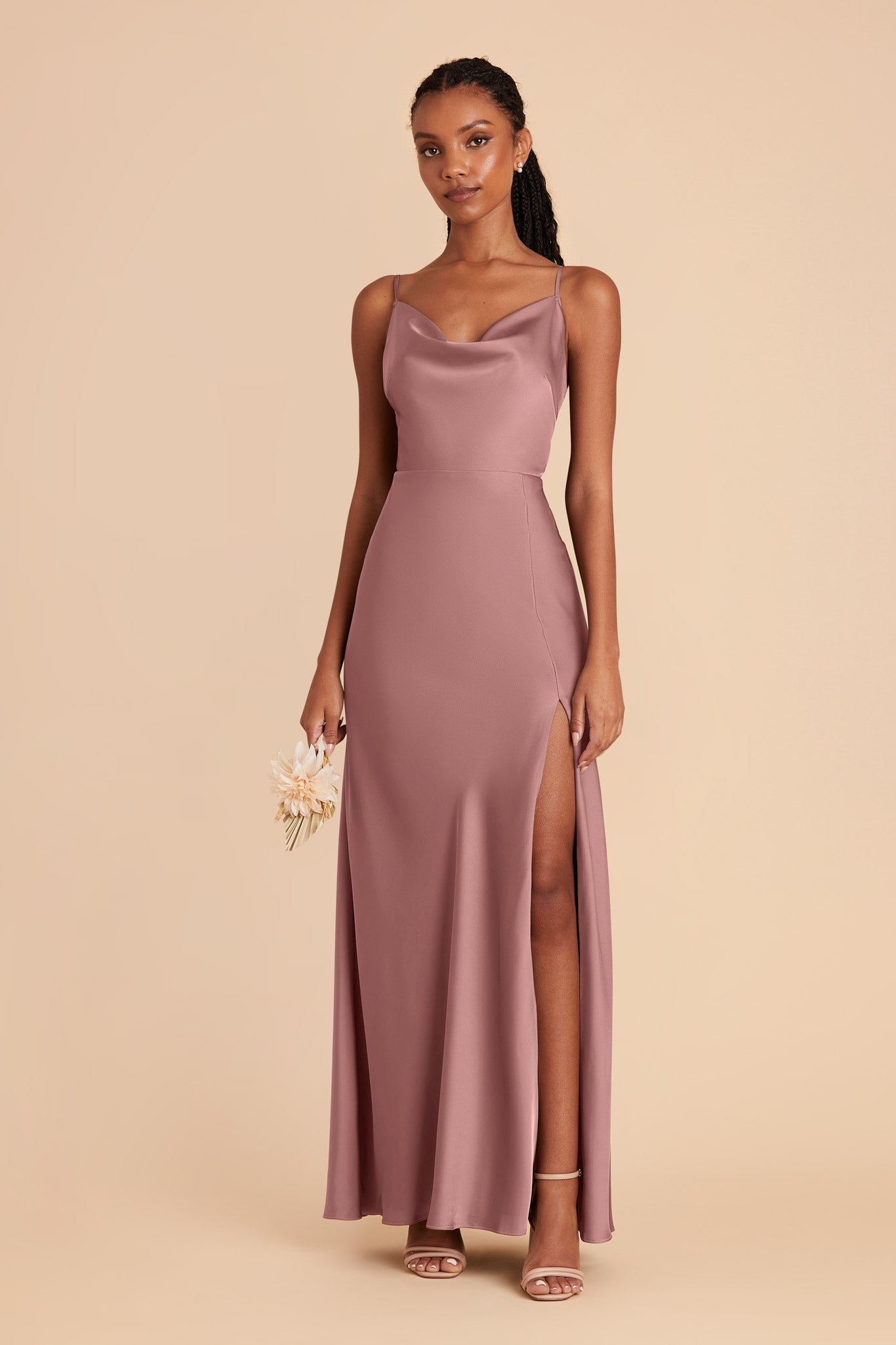 Dark Mauve Lisa Long Matte Satin Dress by Birdy Grey