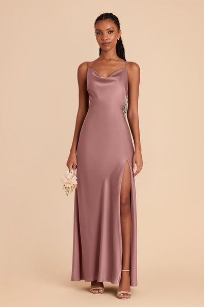 Dark Mauve Lisa Long Matte Satin Dress by Birdy Grey