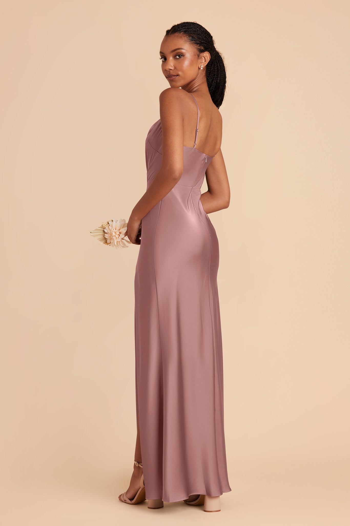 Dark Mauve Lisa Long Matte Satin Dress by Birdy Grey