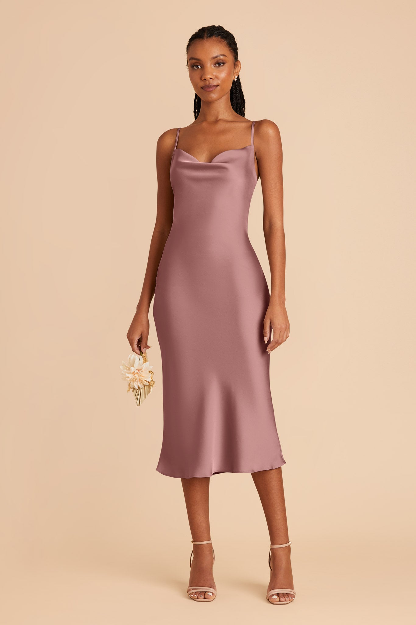 Dark Mauve Lisa Matte Satin Midi Dress by Birdy Grey