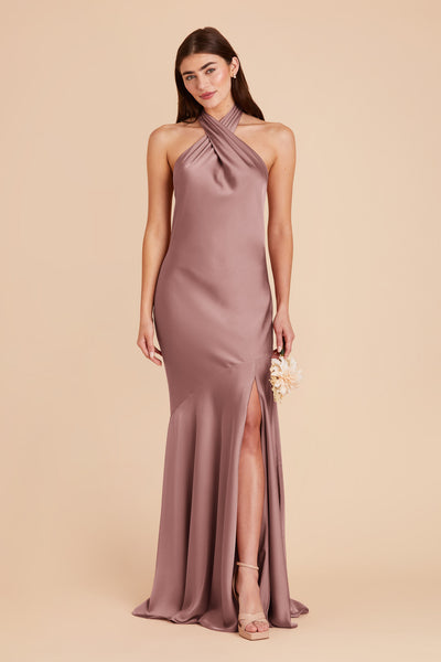 Dark Mauve Stephanie Matte Satin Dress by Birdy Grey