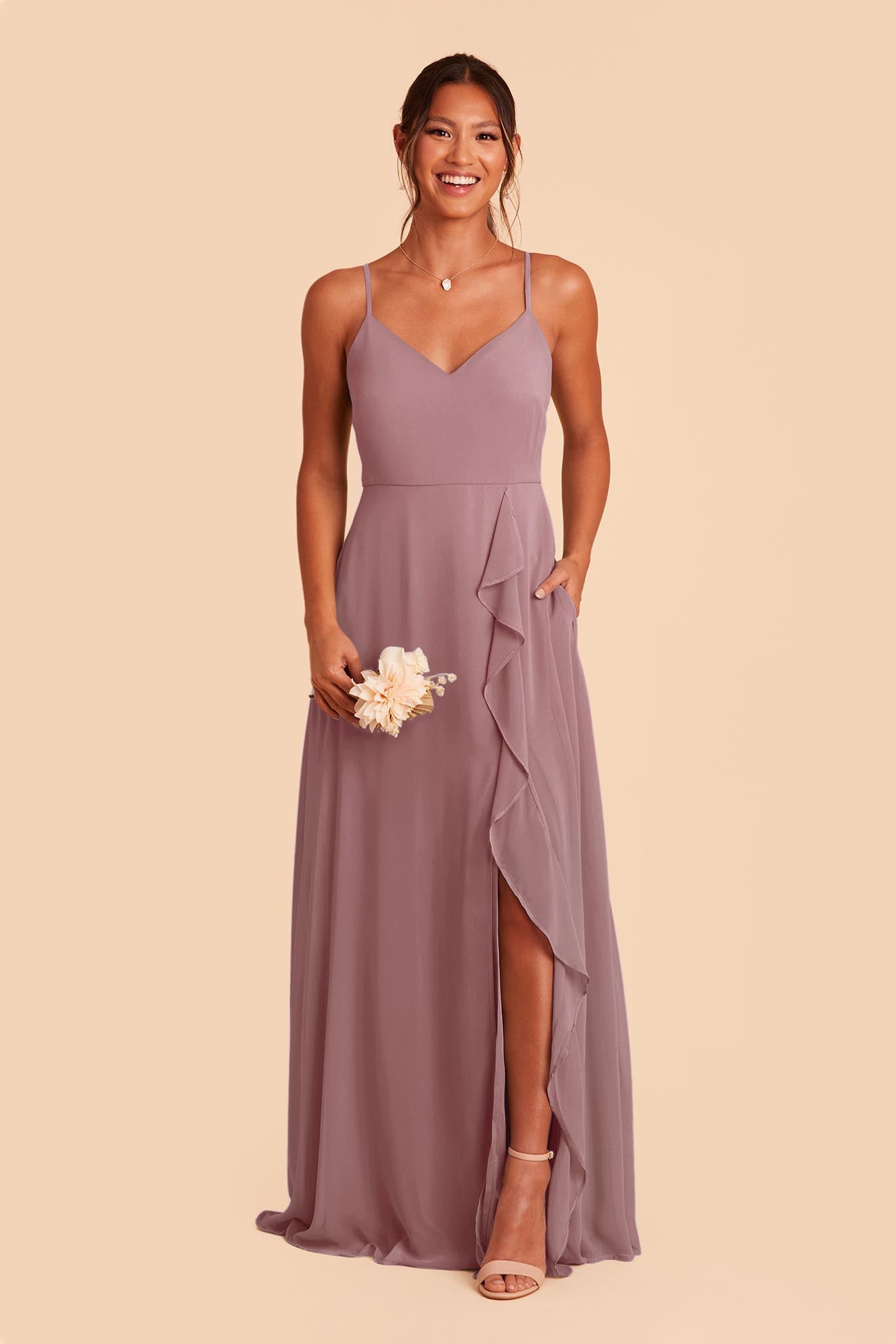 Theresa Chiffon Dress in Dark Mauve Birdy Grey