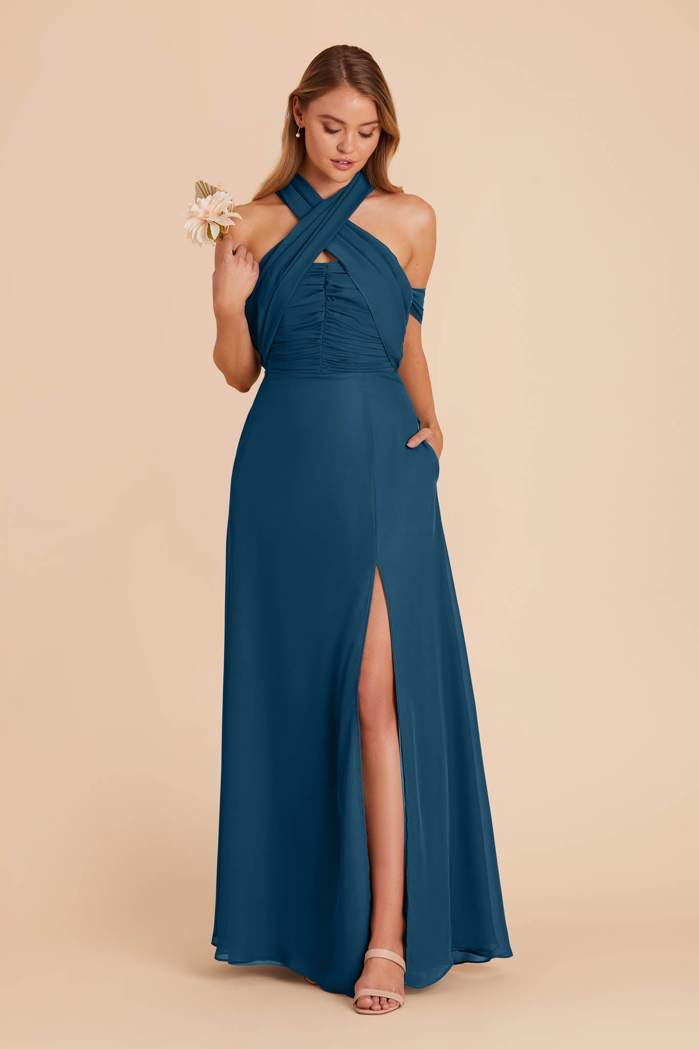 Dark Teal Cara Chiffon Dress by Birdy Grey