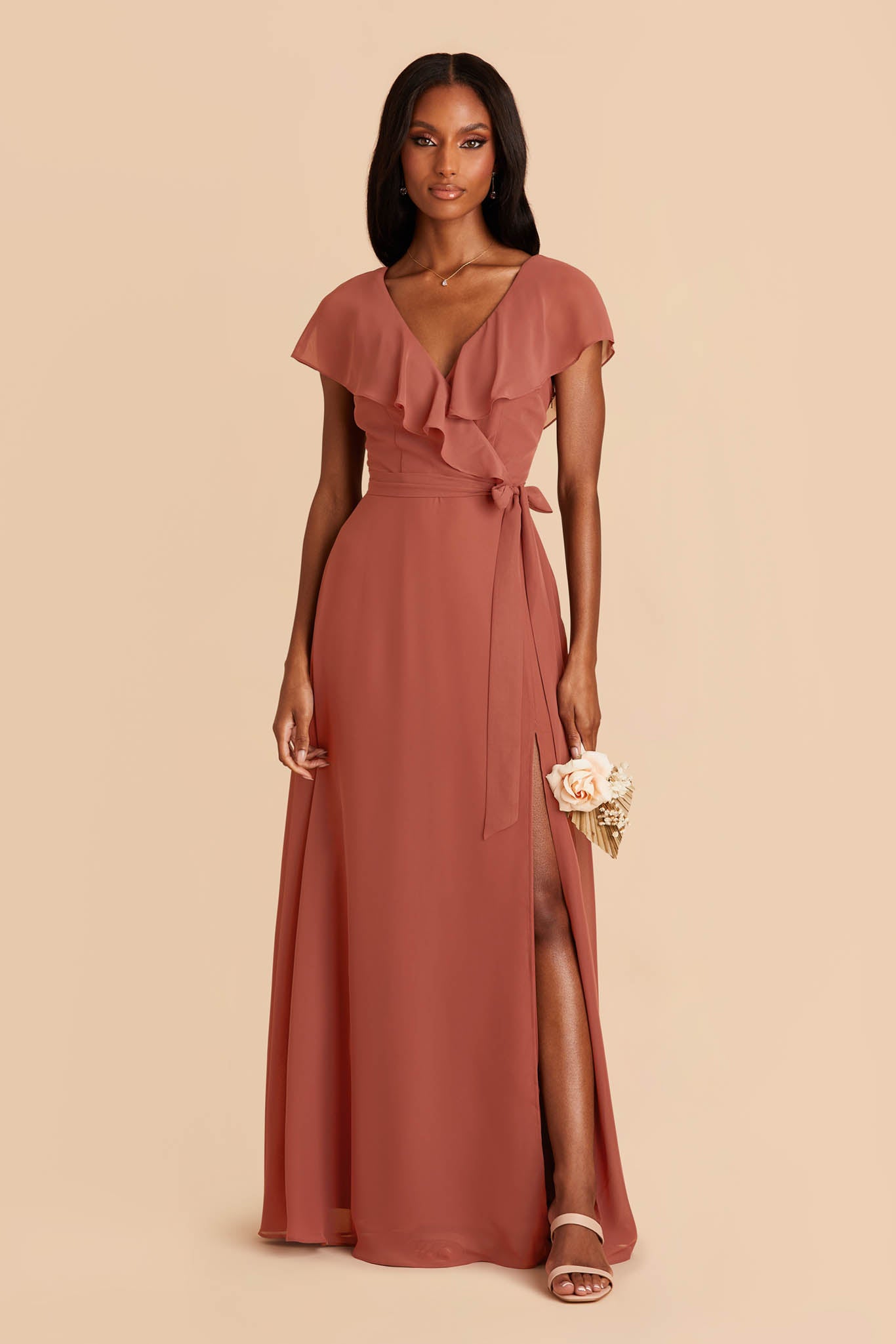 Bridesmaid Dress Color Swatch Chiffon in Desert Rose Birdy Grey