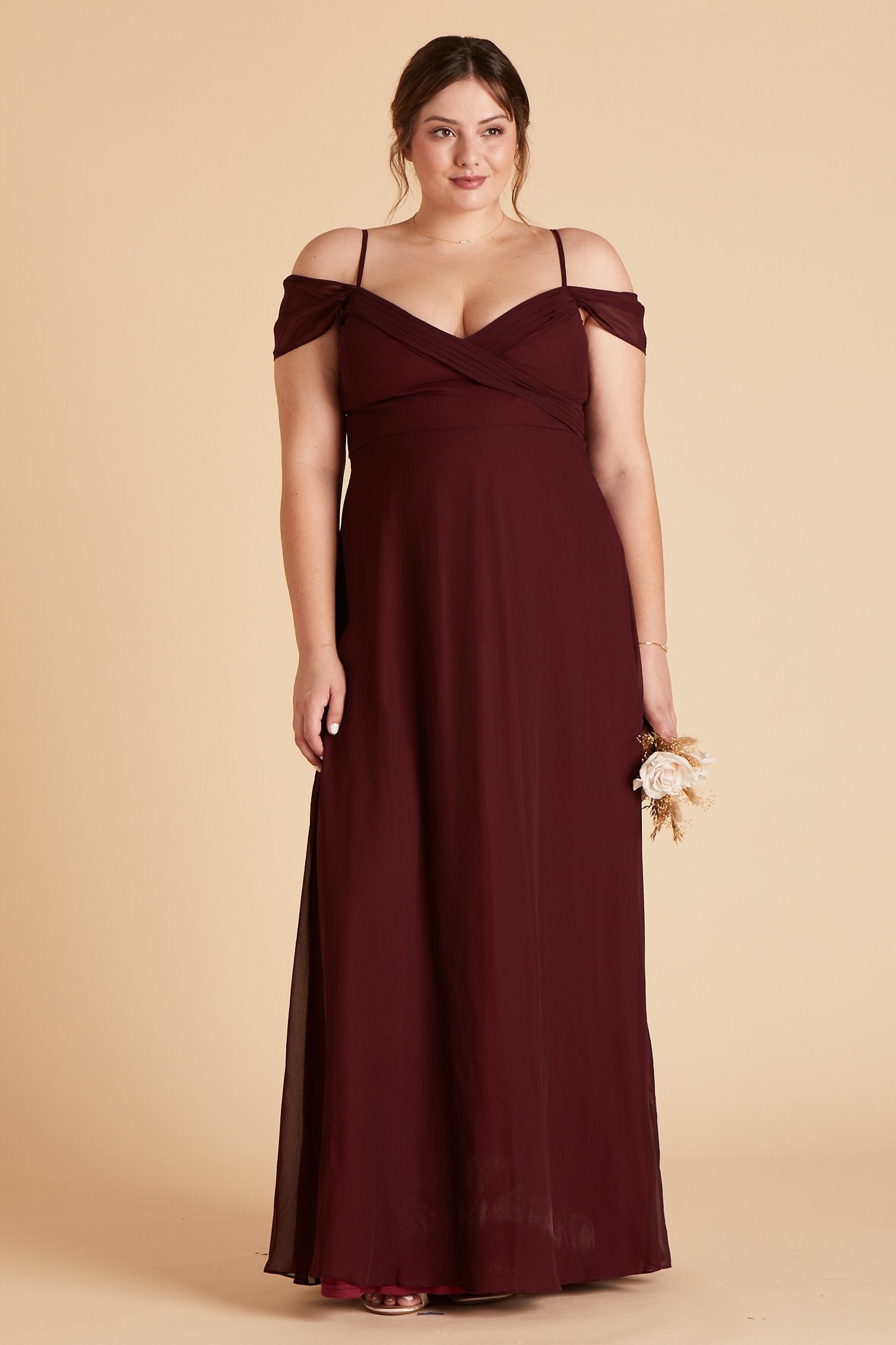 Spence convertible plus size bridesmaid dress in cabernet burgundy chiffon by Birdy Grey, front view