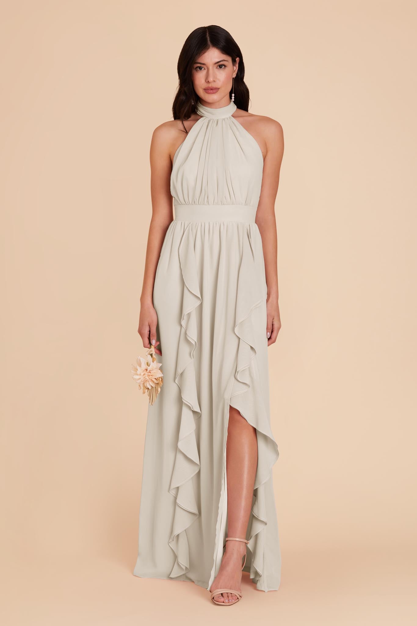 Grey chiffon high neck best sale maxi dress