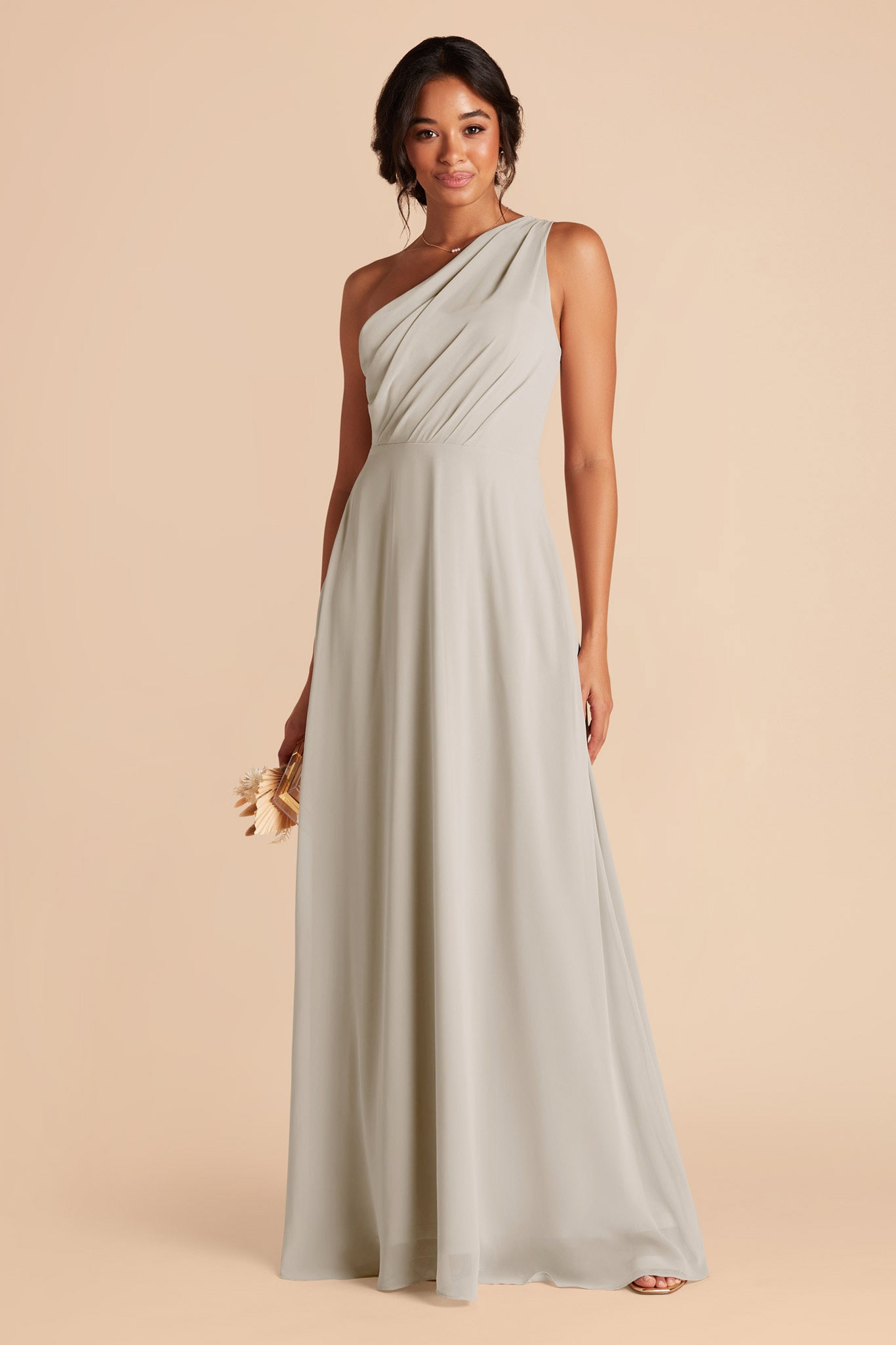 Kira One Shoulder Bridesmaid Dress in Dove Gray Birdy Grey