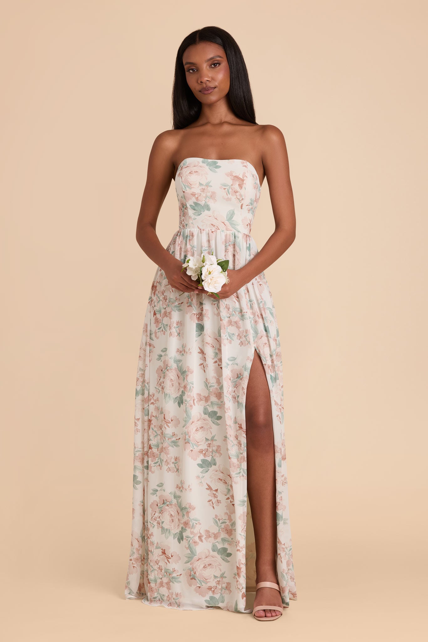 August Dusty Apricot Peonies Convertible Chiffon Dress | Birdy Grey