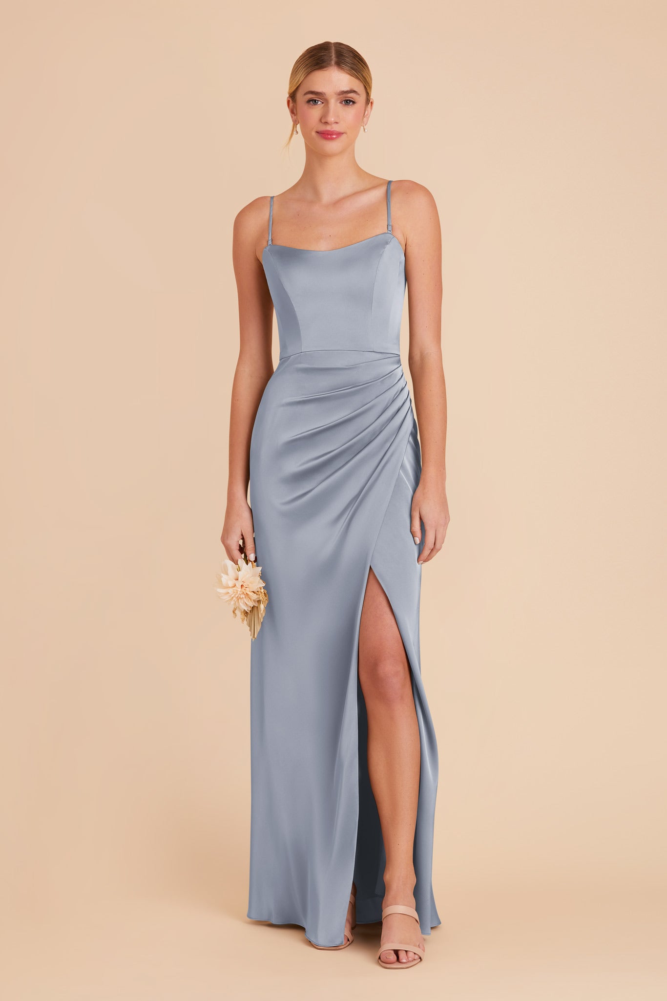 Dusty Blue Anne Matte Satin Dress by Birdy Grey