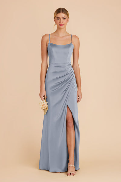 Dusty Blue Anne Matte Satin Dress by Birdy Grey