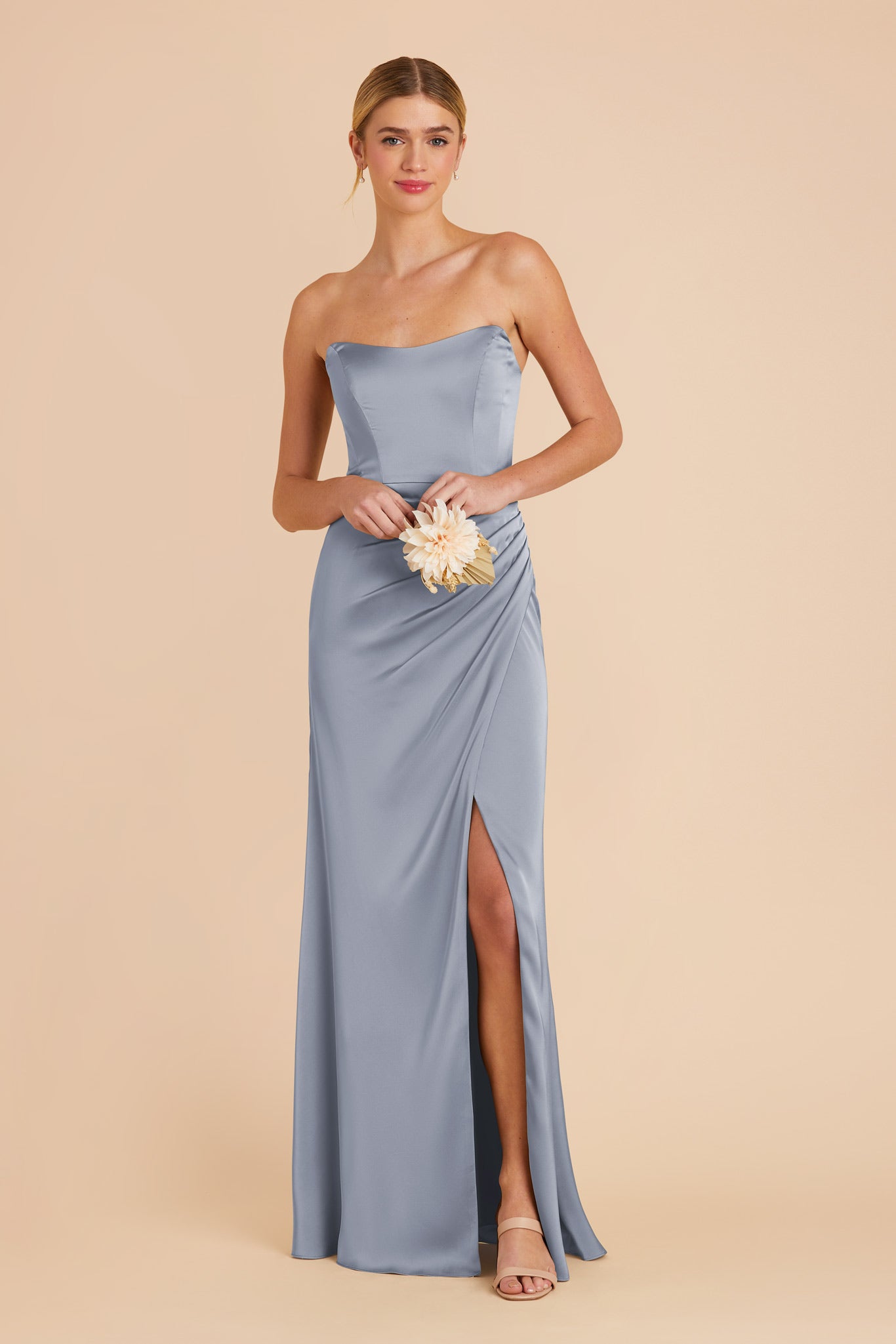 Dusty Blue Anne Matte Satin Dress by Birdy Grey