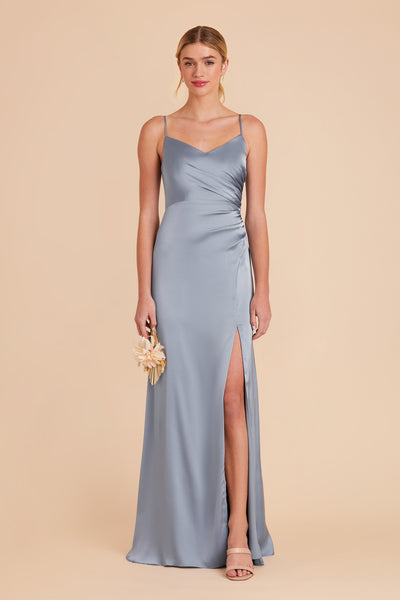 Dusty Blue Catherine Matte Satin Dress by Birdy Grey