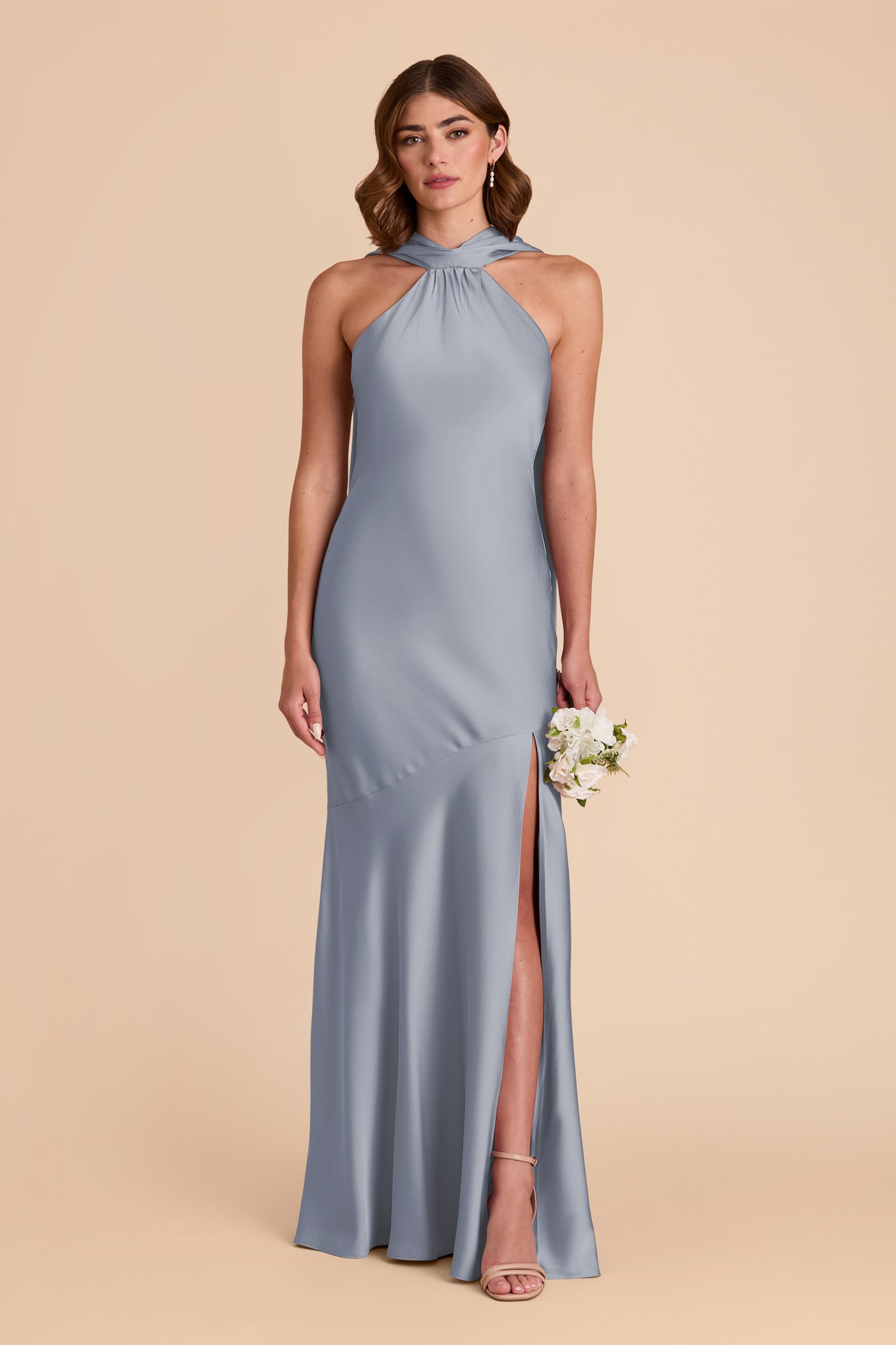 Dusty Blue Eileen Matte Satin Dress by Birdy Grey