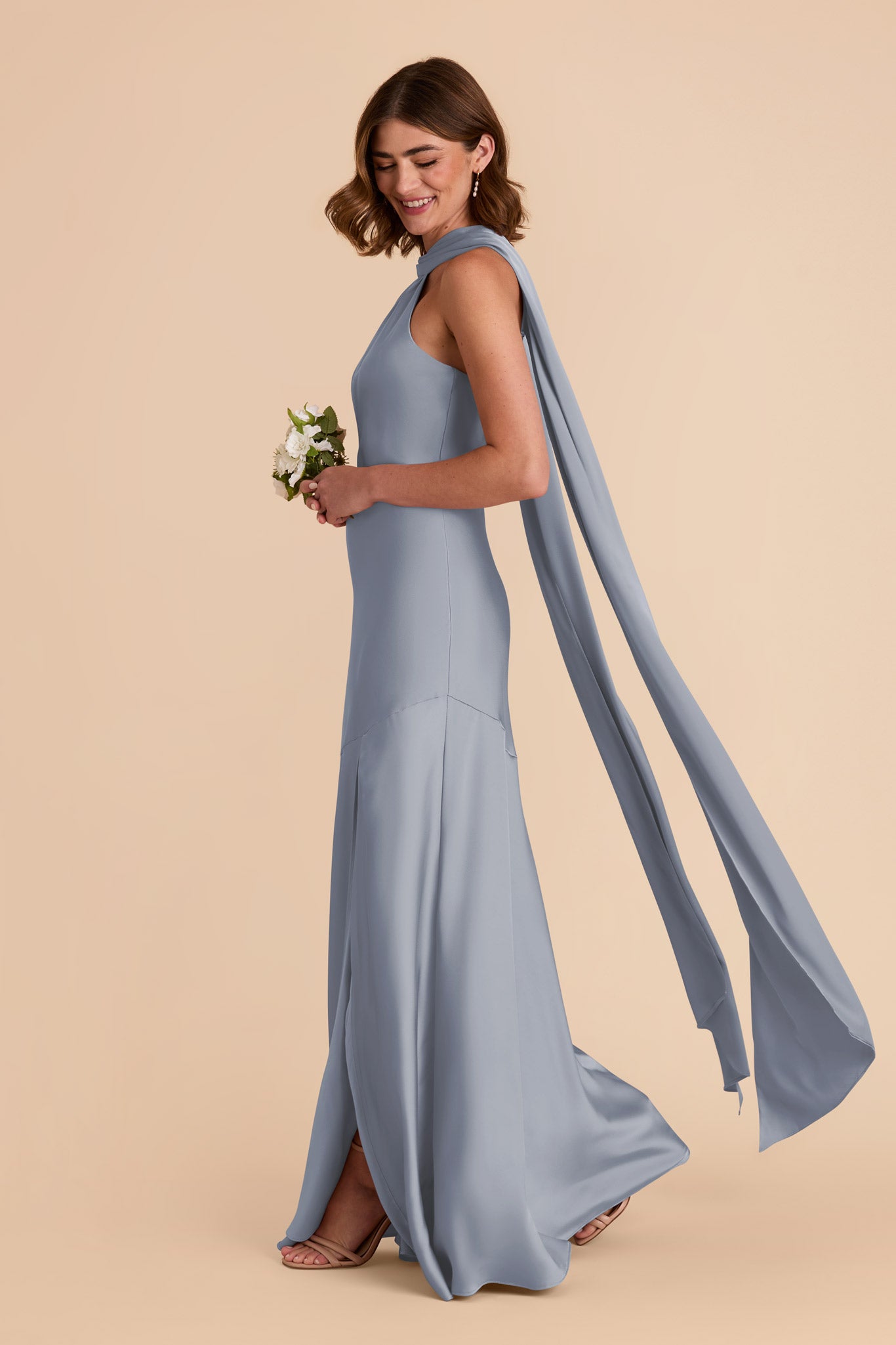 Dusty Blue Eileen Matte Satin Dress by Birdy Grey