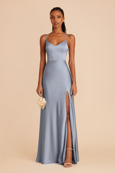 Dusty Blue Jay Matte Satin Dress by Birdy Grey