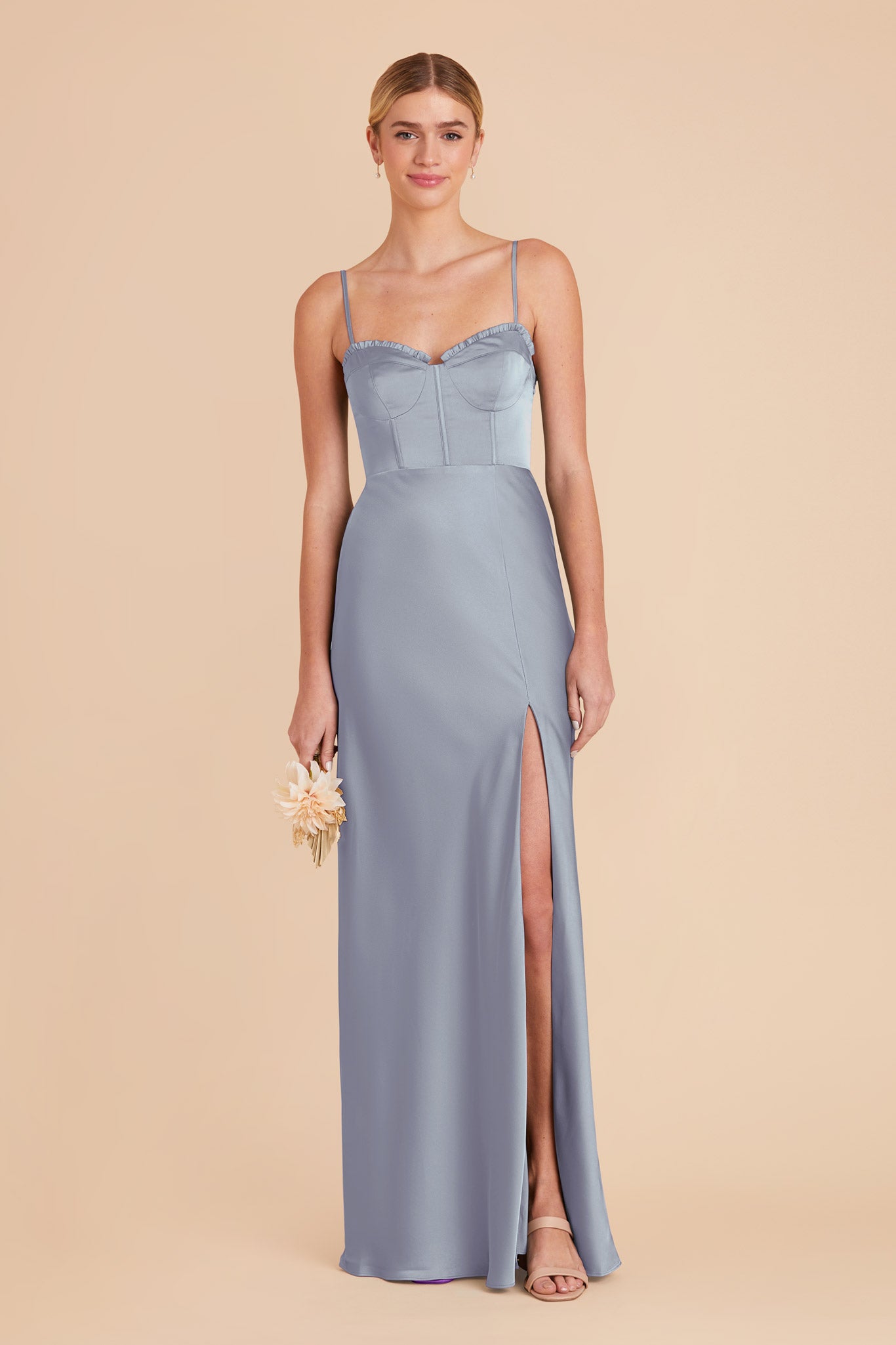 Dusty Blue Jessica Matte Satin Dress by Birdy Grey