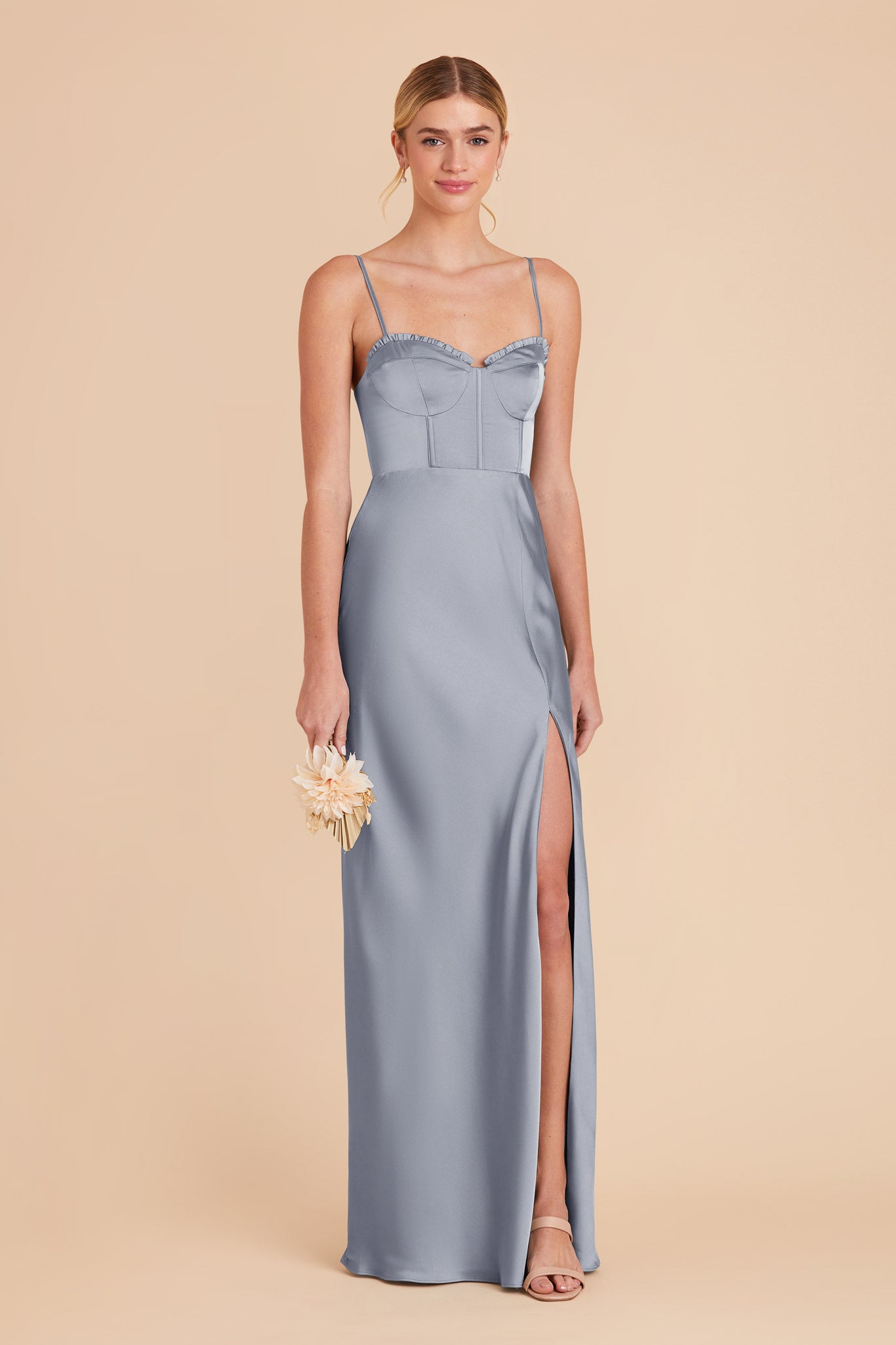 Dusty Blue Jessica Matte Satin Dress by Birdy Grey